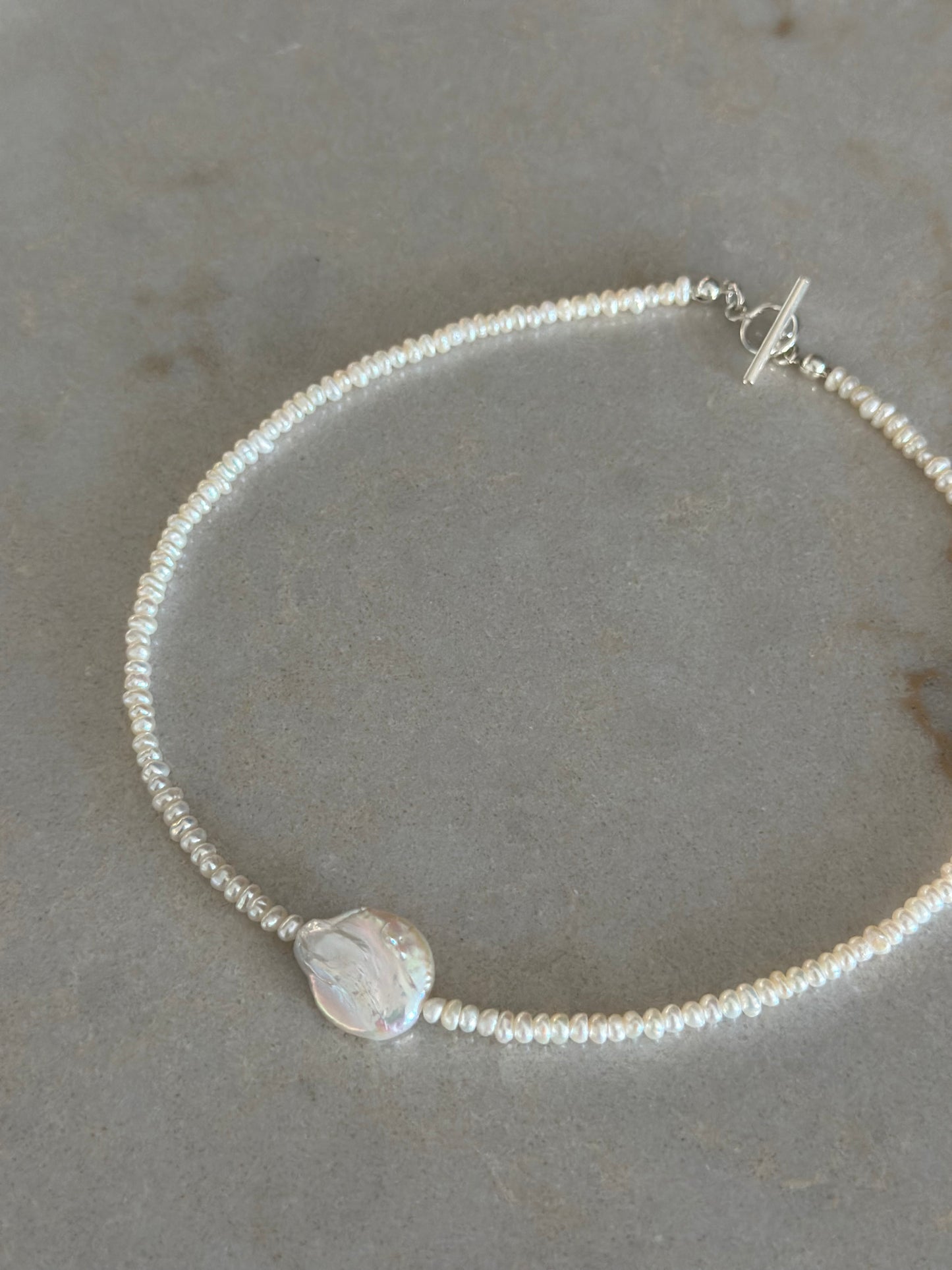 Baby Pearls with Big Pearl Charm Necklace (Silver)