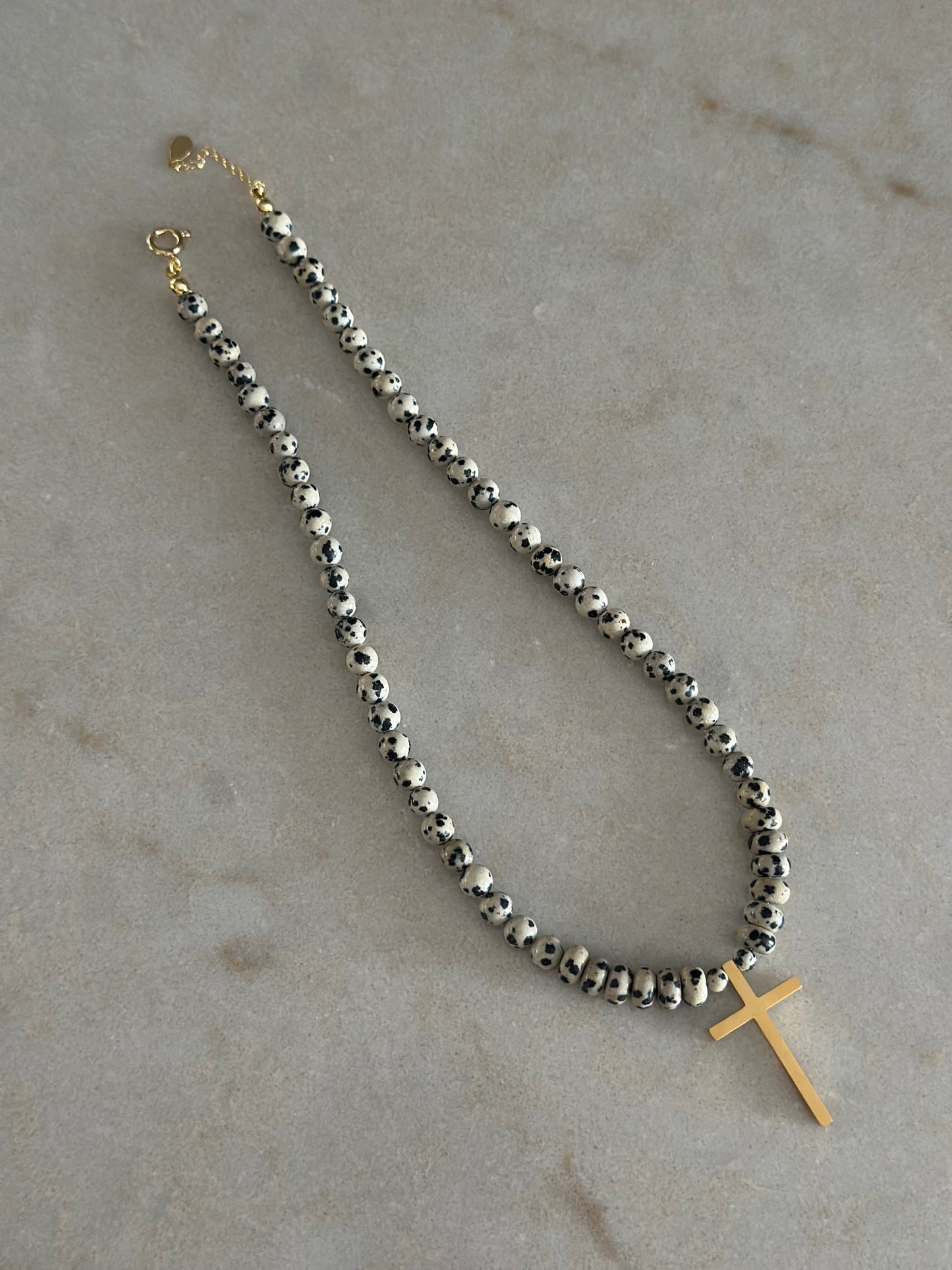 Dalmatian Jasp Cross Pendant Necklace