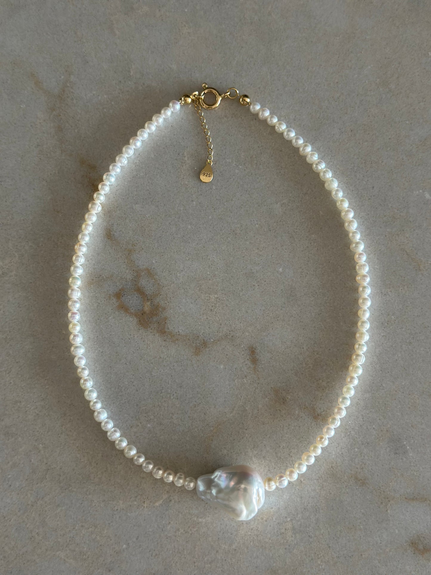 Round Baby Pearls Necklace with Baroque Pearl Charm