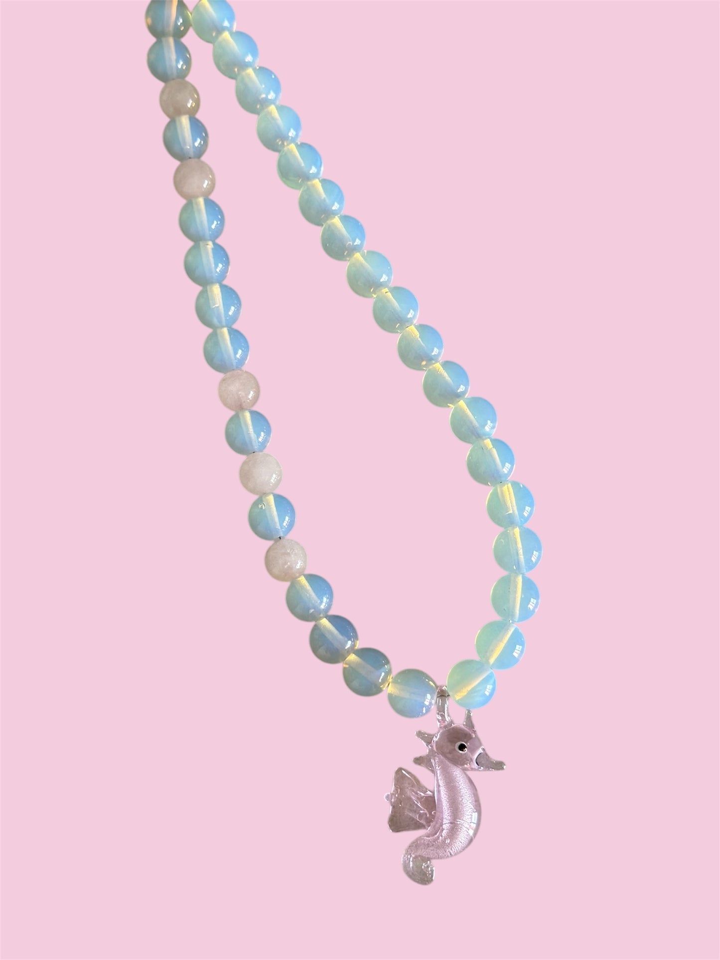 Pink Seahorse Opalite Necklace