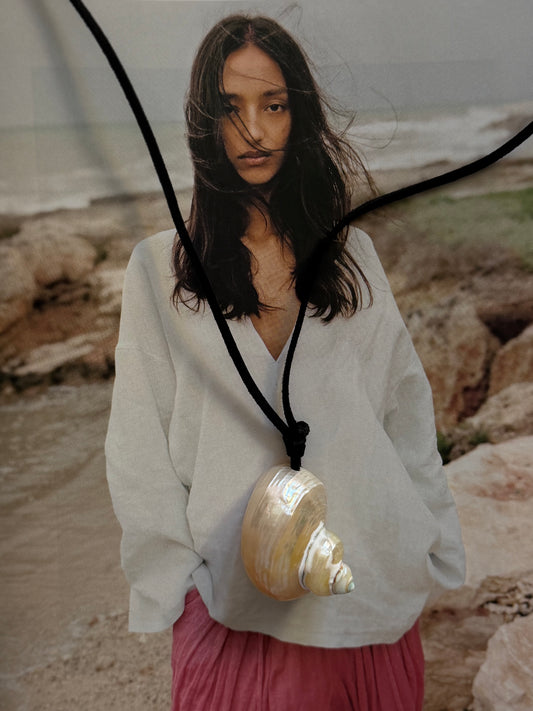 Long Suede Shell Pendant Necklace