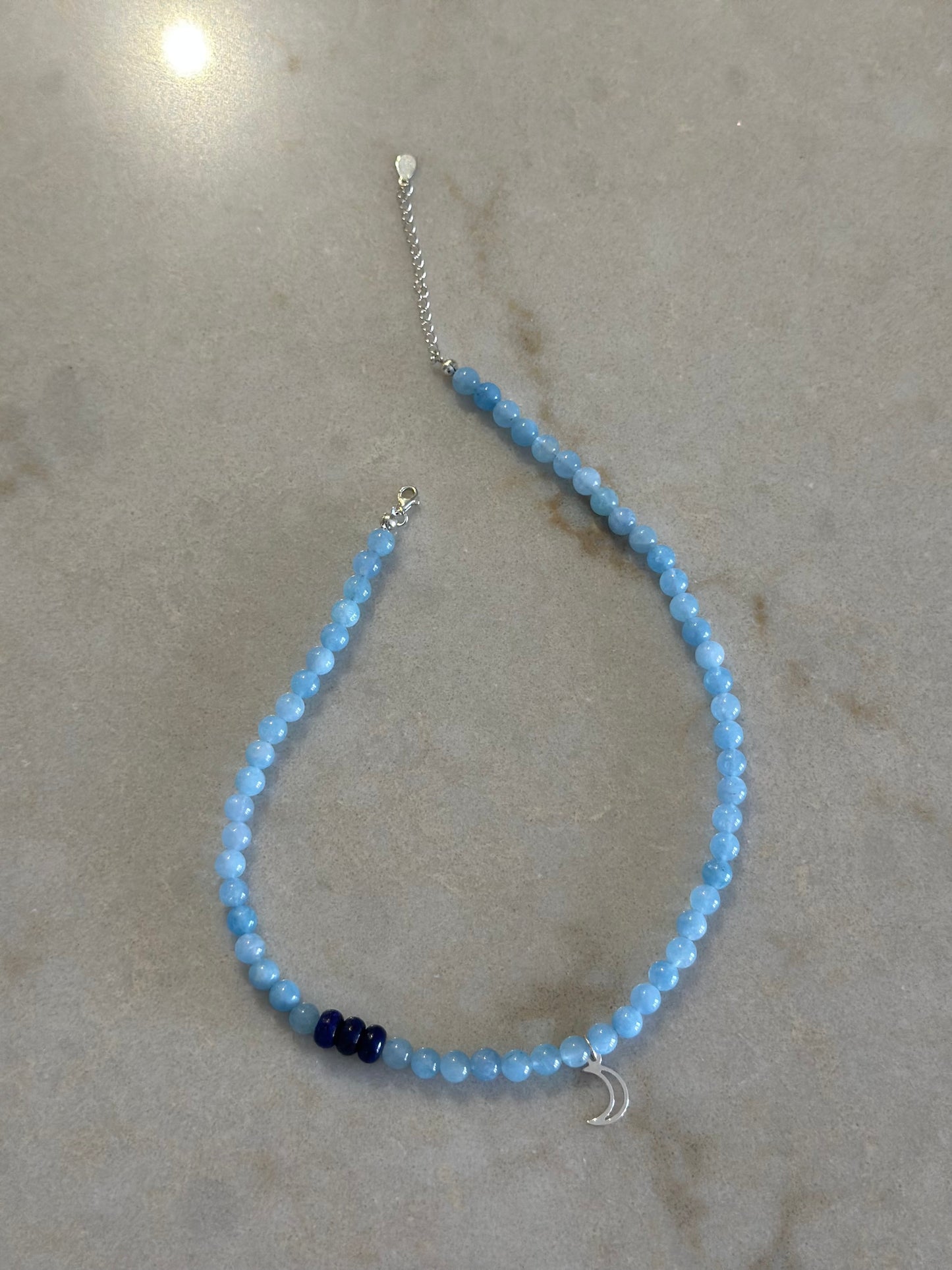 Acvamarin Half Moon Pendant Necklace