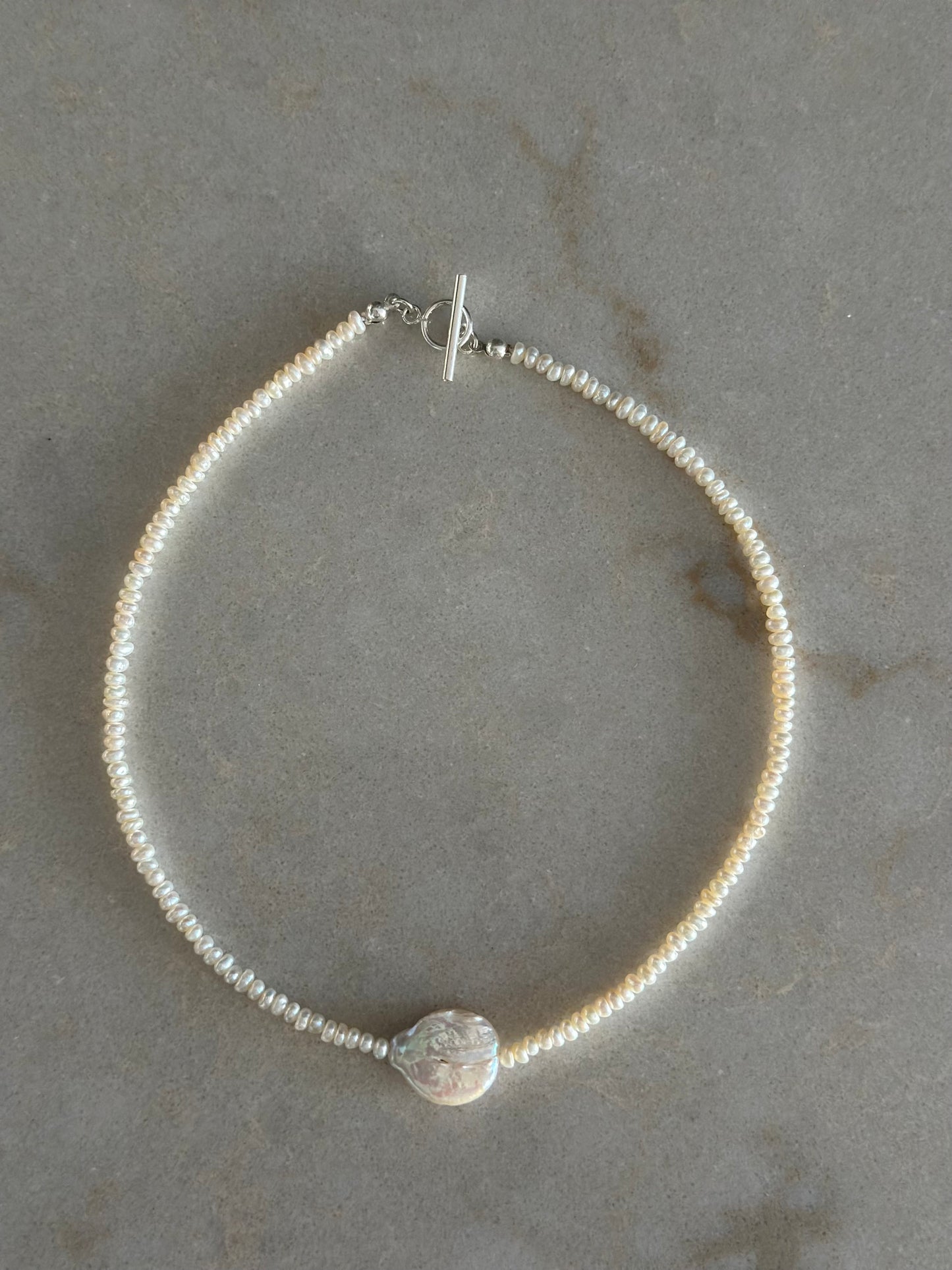 Baby Pearls with Big Pearl Charm Necklace (Silver)