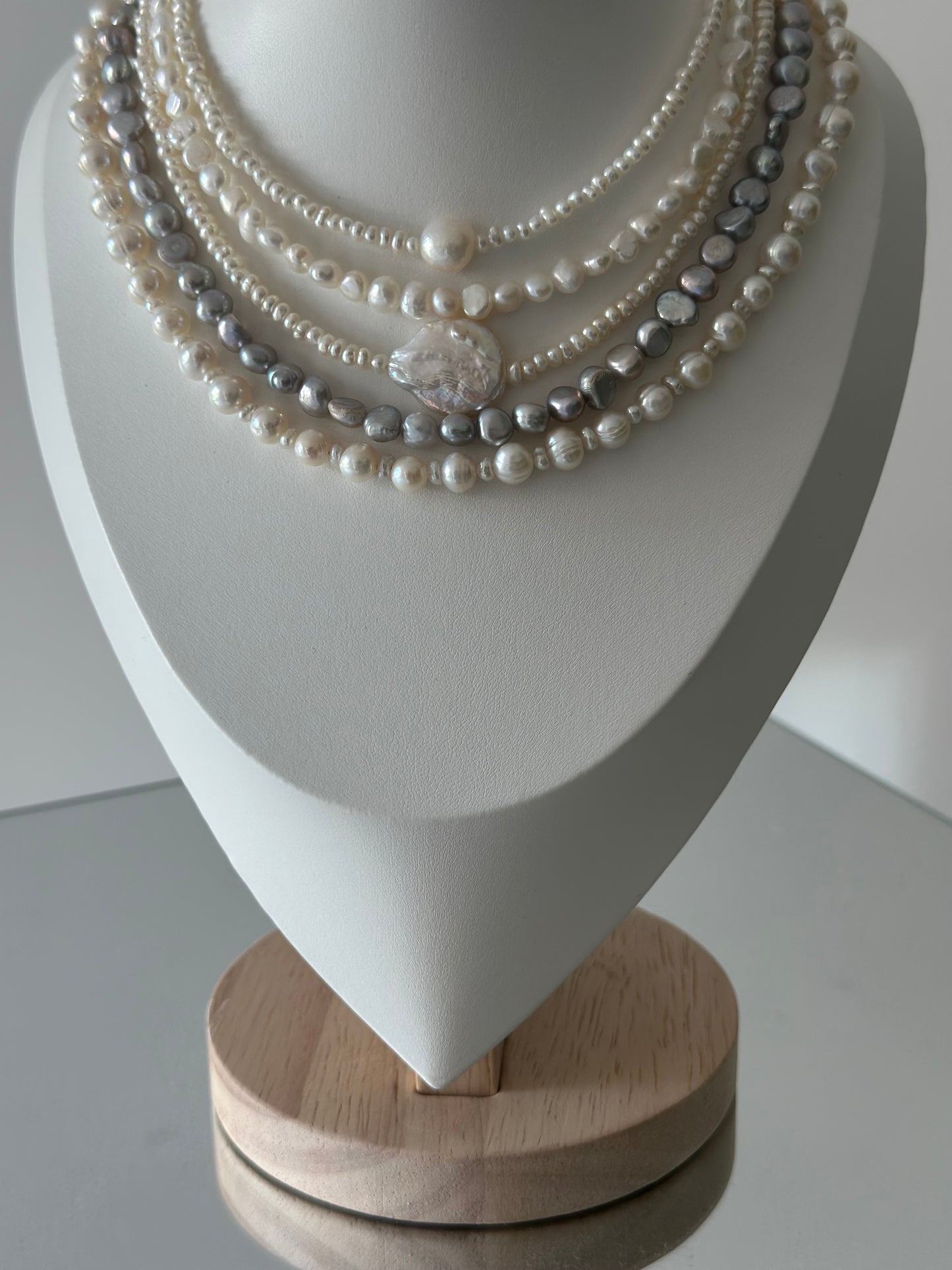 Baby Pearls with Big Pearl Charm Necklace (Silver)