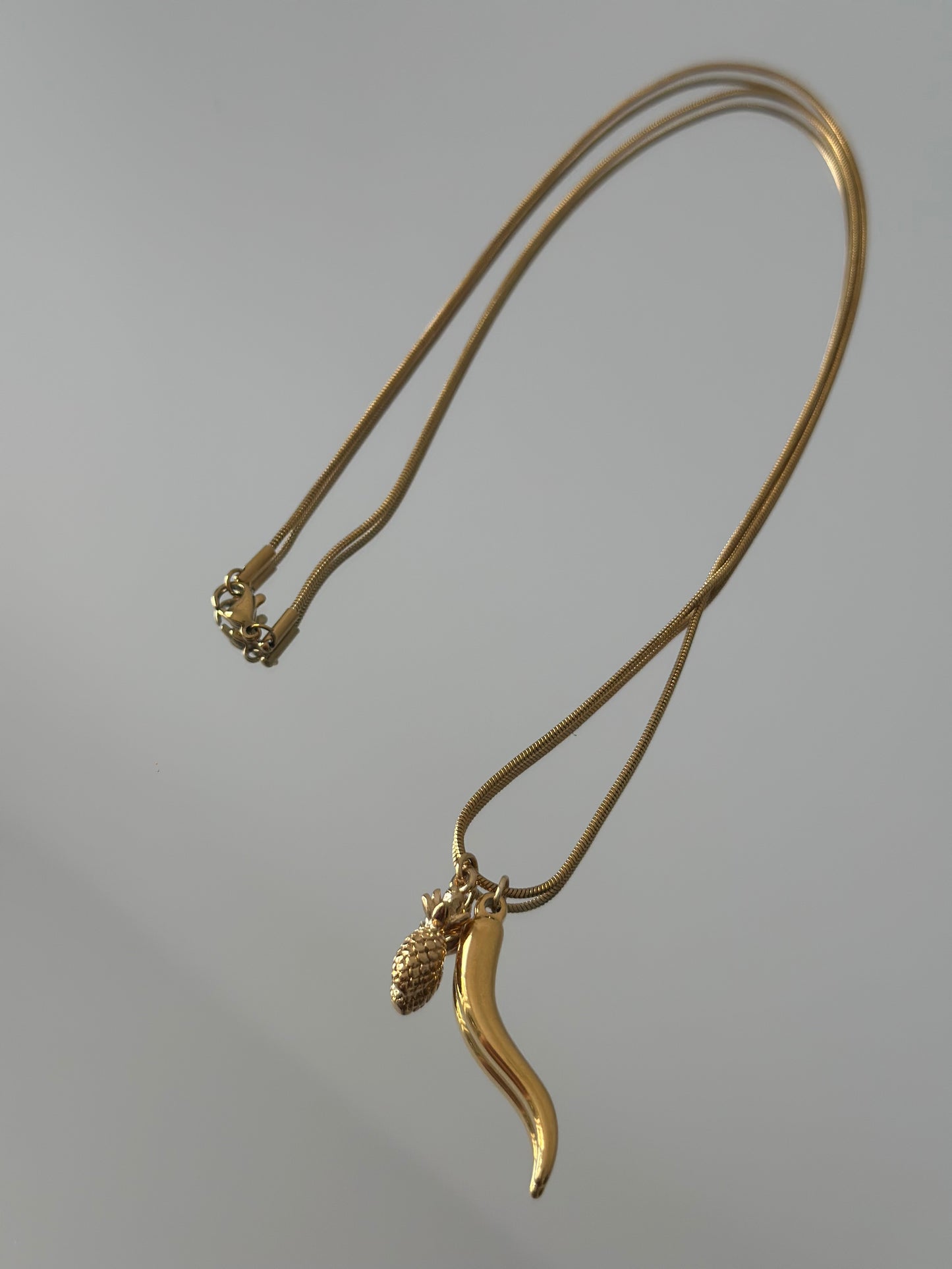 Gold chilli + Pineapple Charm Chain