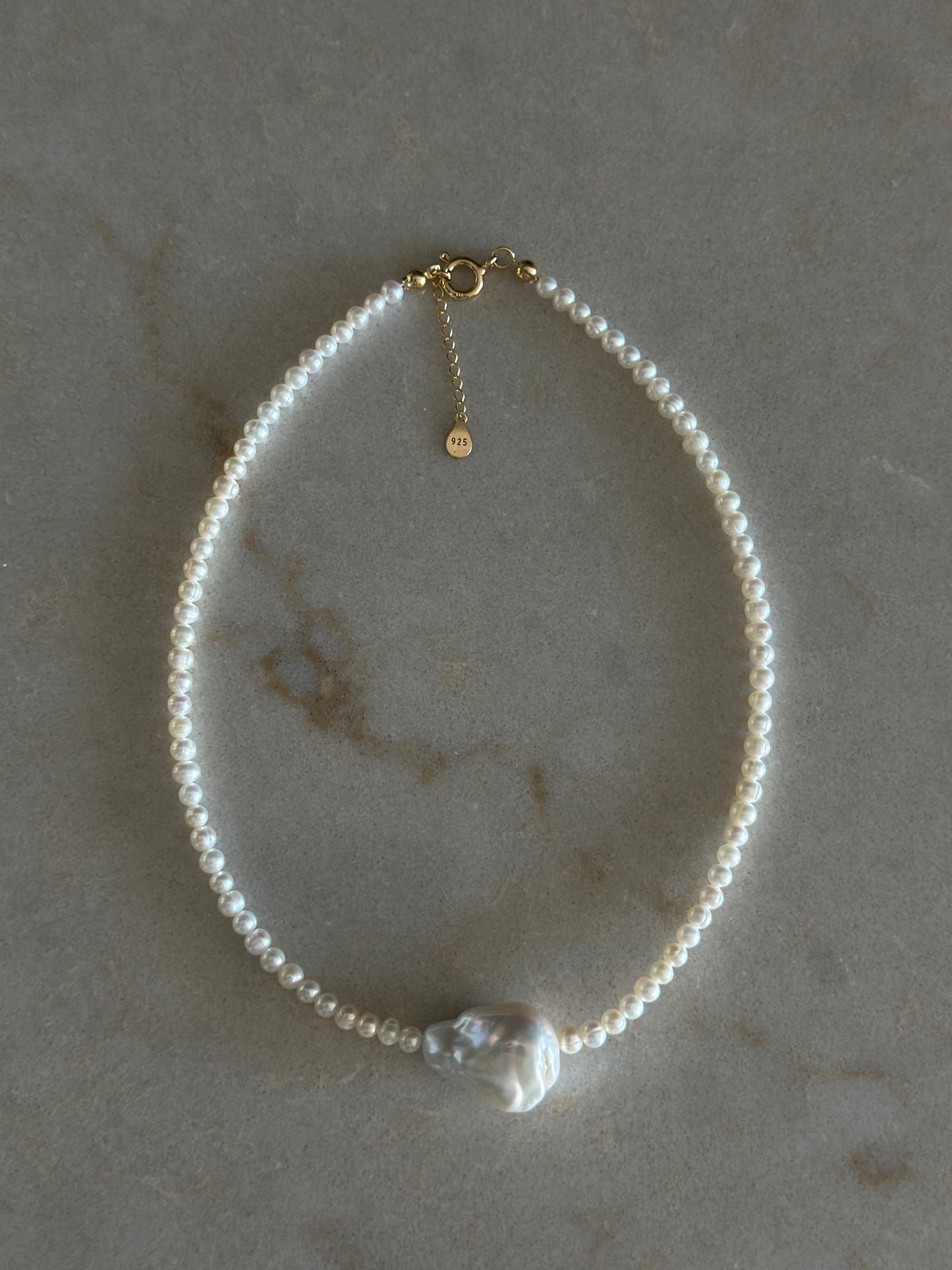 Round Baby Pearls Necklace with Baroque Pearl Charm