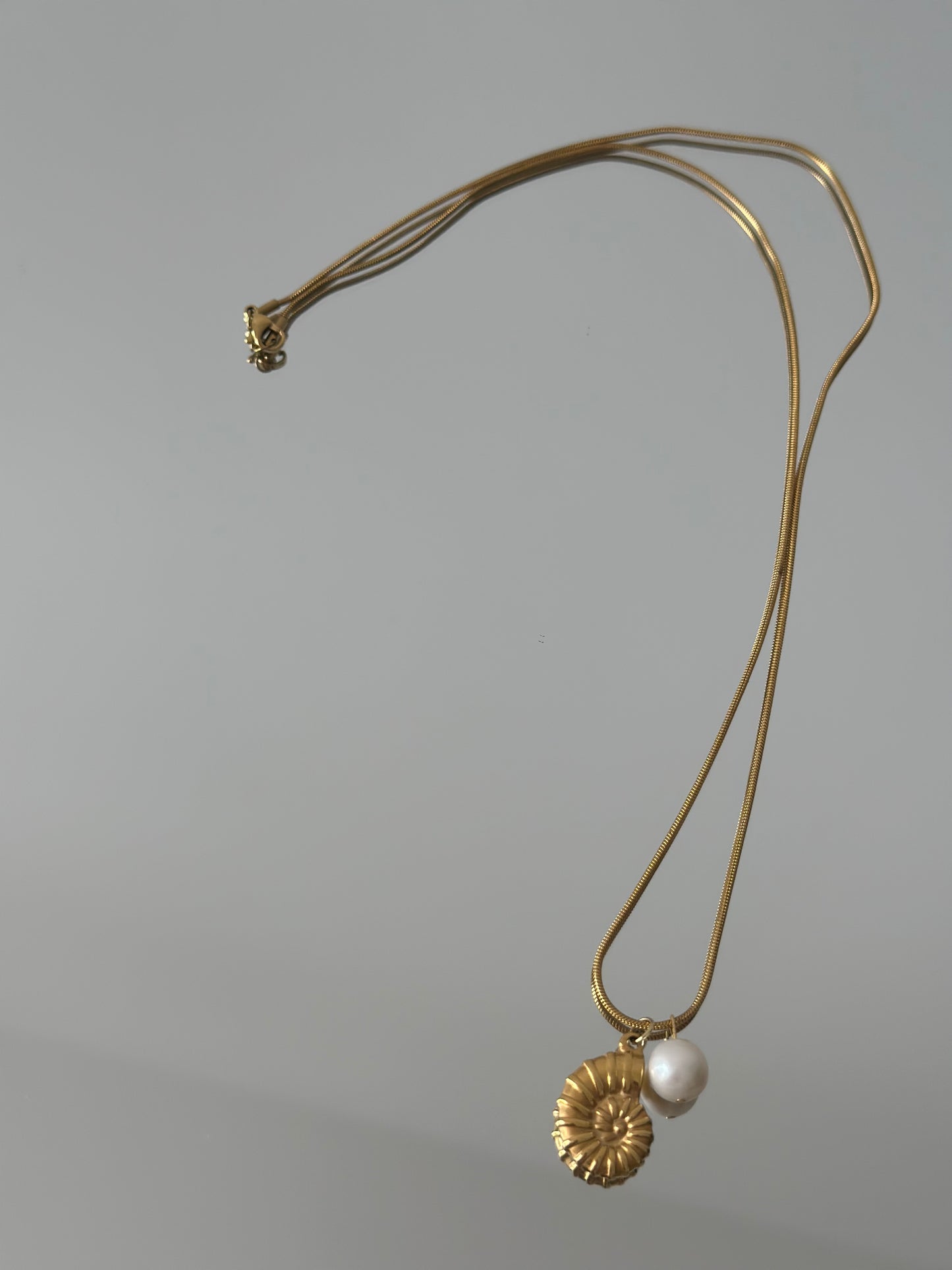 Gold shell + Freshwater Pearl charm chain