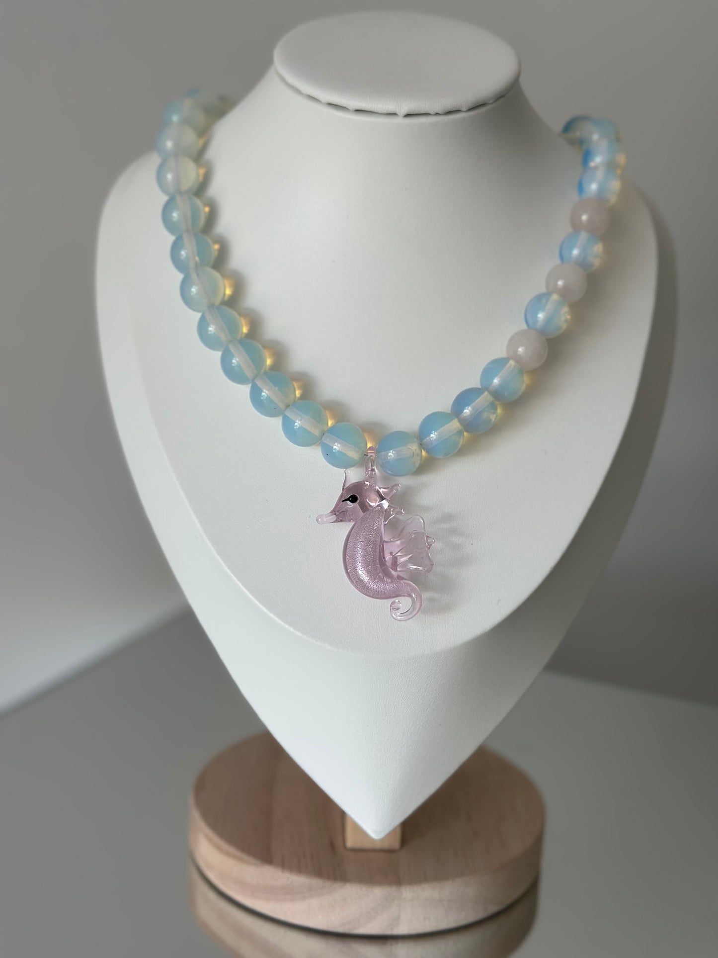 Pink Seahorse Opalite Necklace