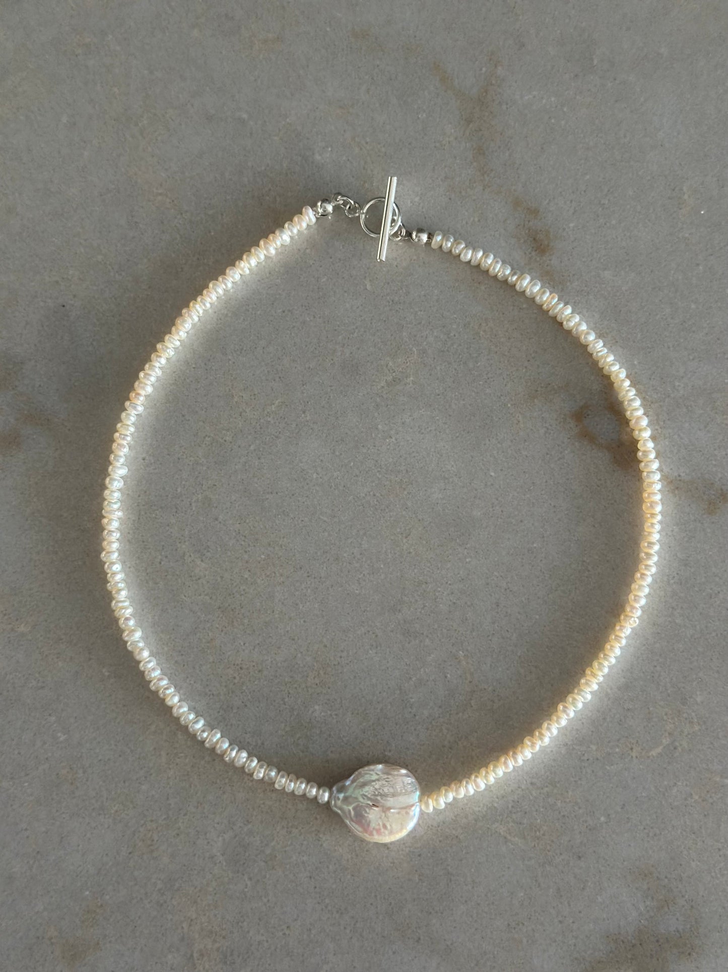 Baby Pearls with Big Pearl Charm Necklace (Silver)