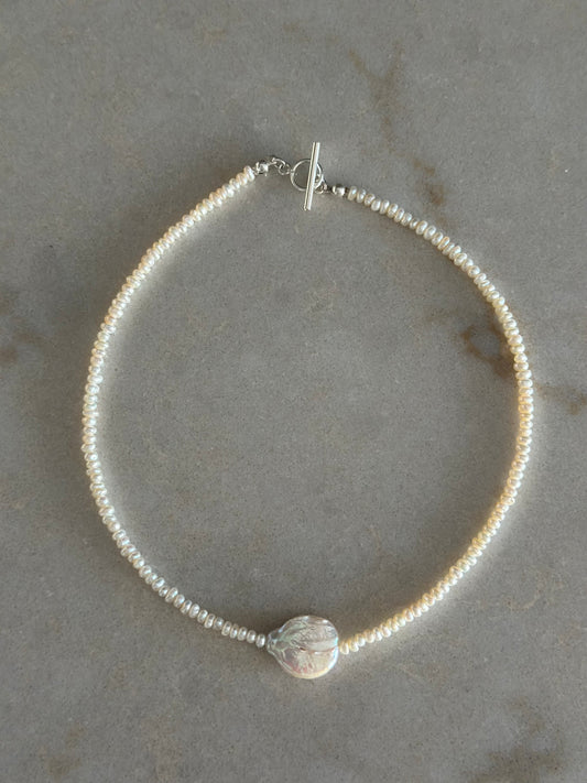 Baby Pearls with Big Pearl Charm Necklace (Silver)