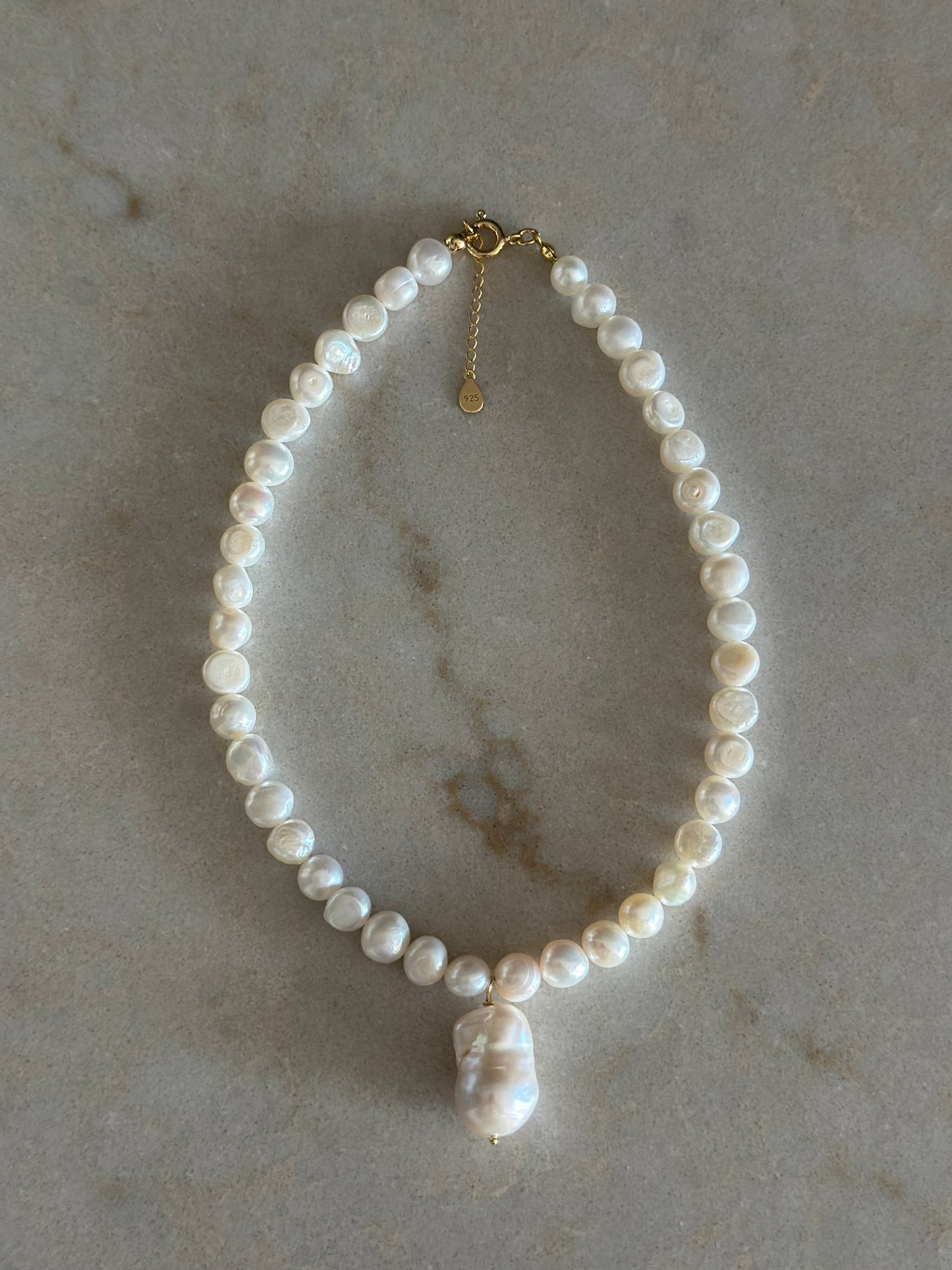 Bold Flat Pearl Chain with Baroque Pearl Charm