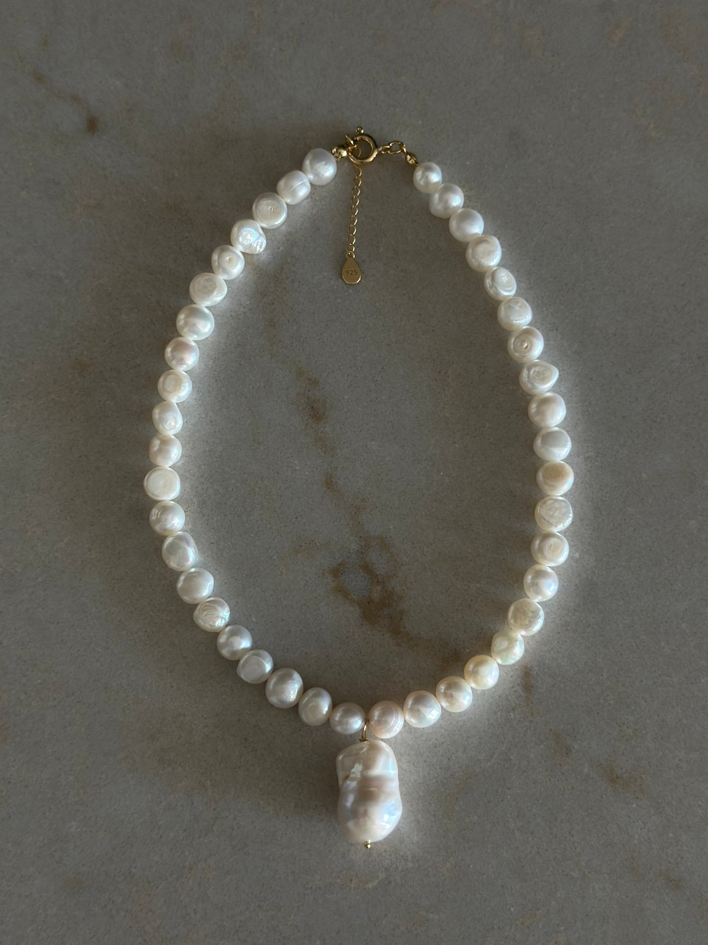 Bold Flat Pearl Chain with Baroque Pearl Charm