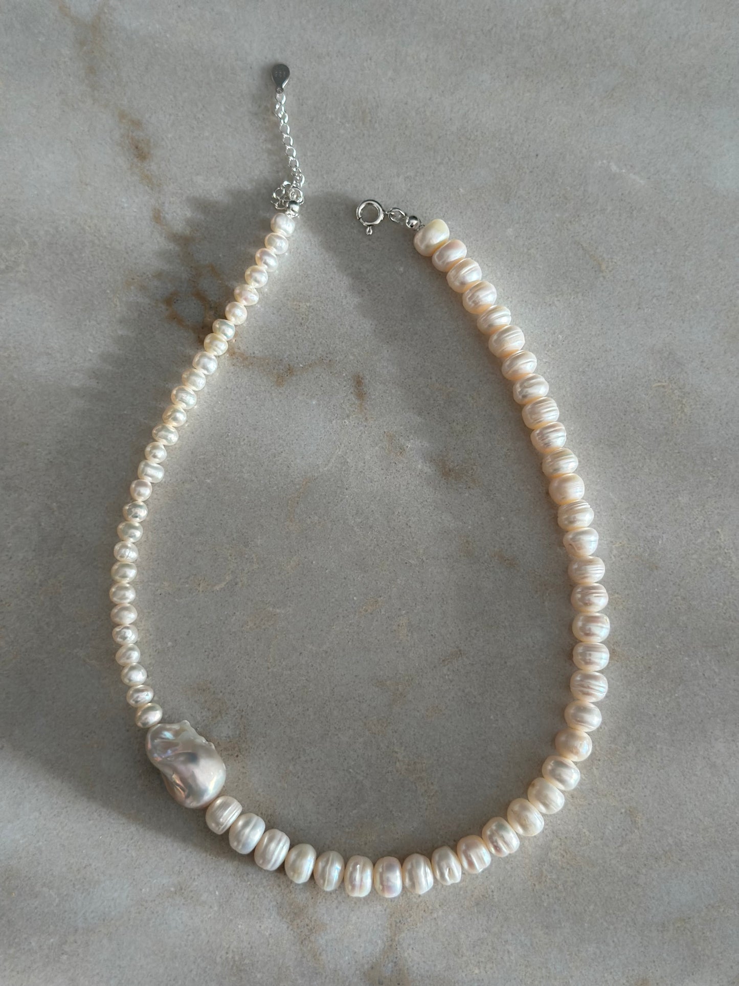Minimalist Baroque side Pearl Necklace