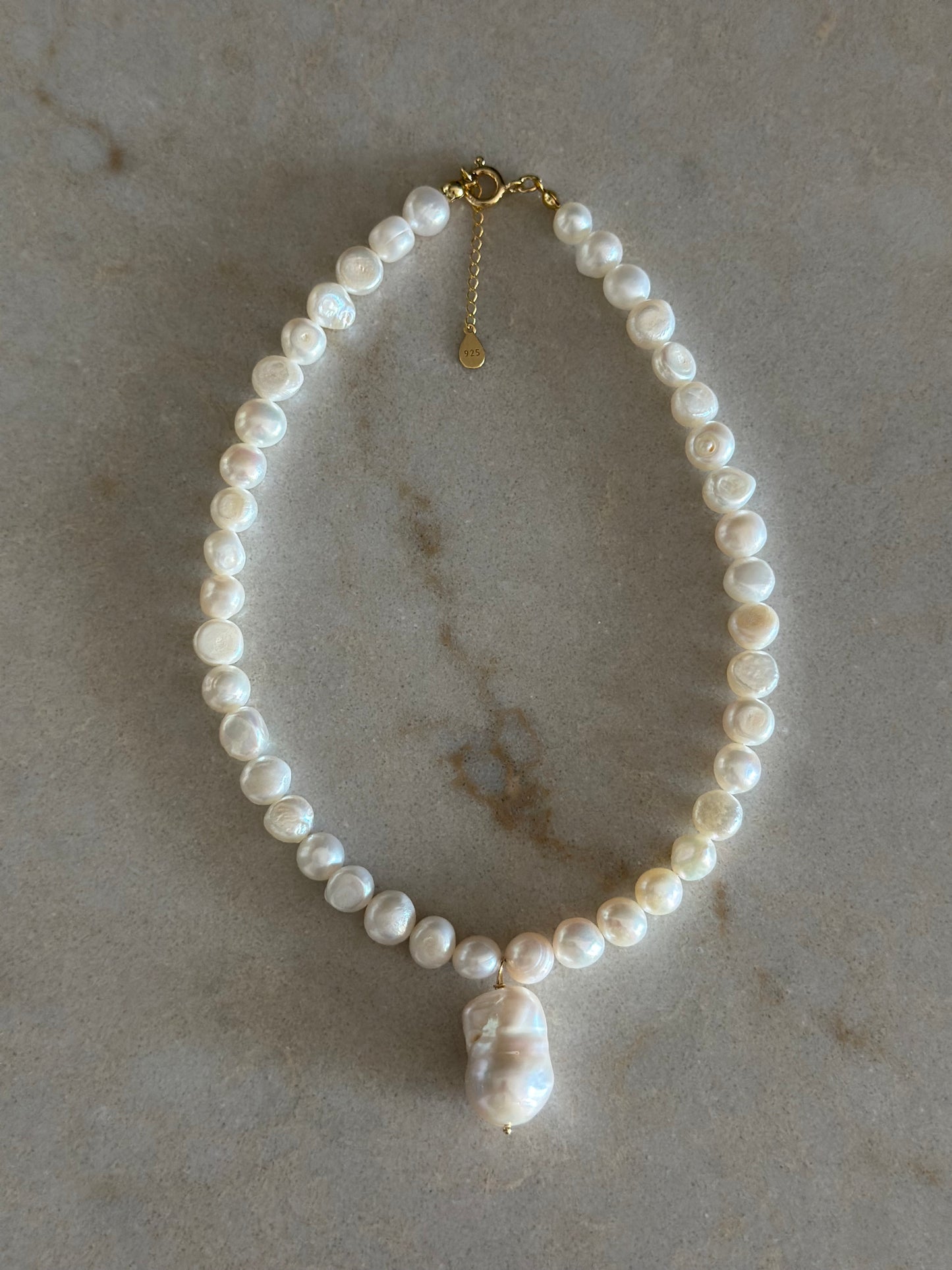 Bold Flat Pearl Chain with Baroque Pearl Charm