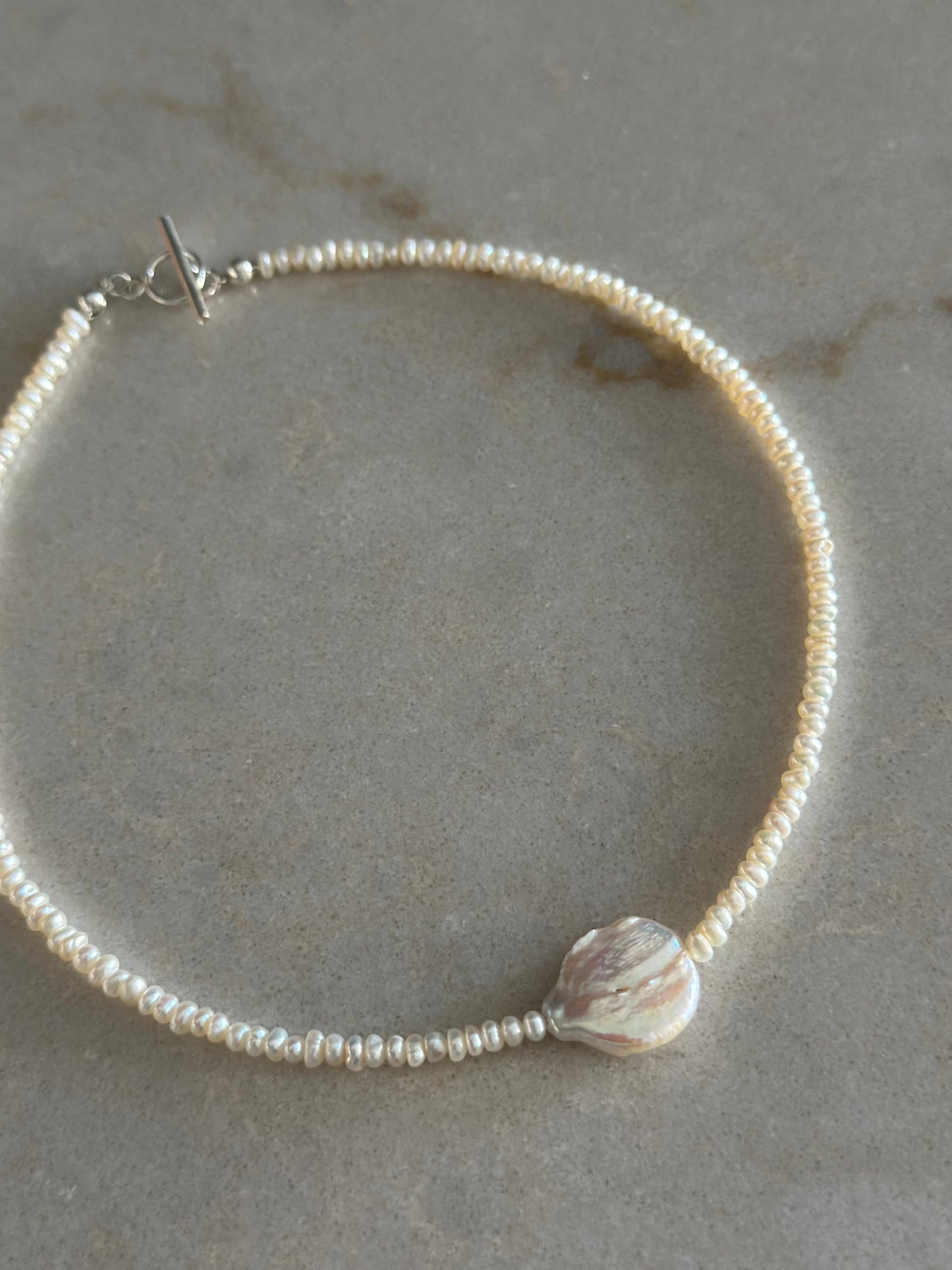 Baby Pearls with Big Pearl Charm Necklace (Silver)