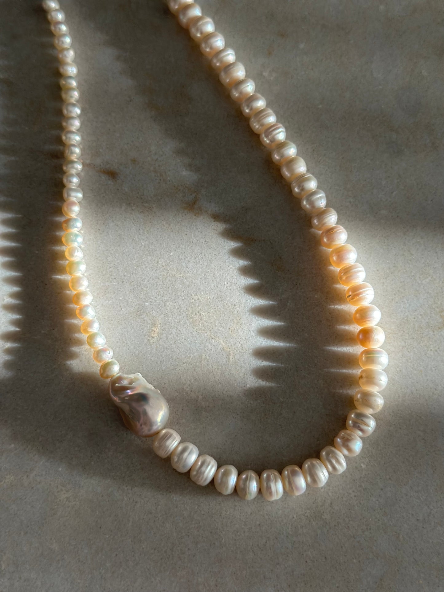 Minimalist Baroque side Pearl Necklace