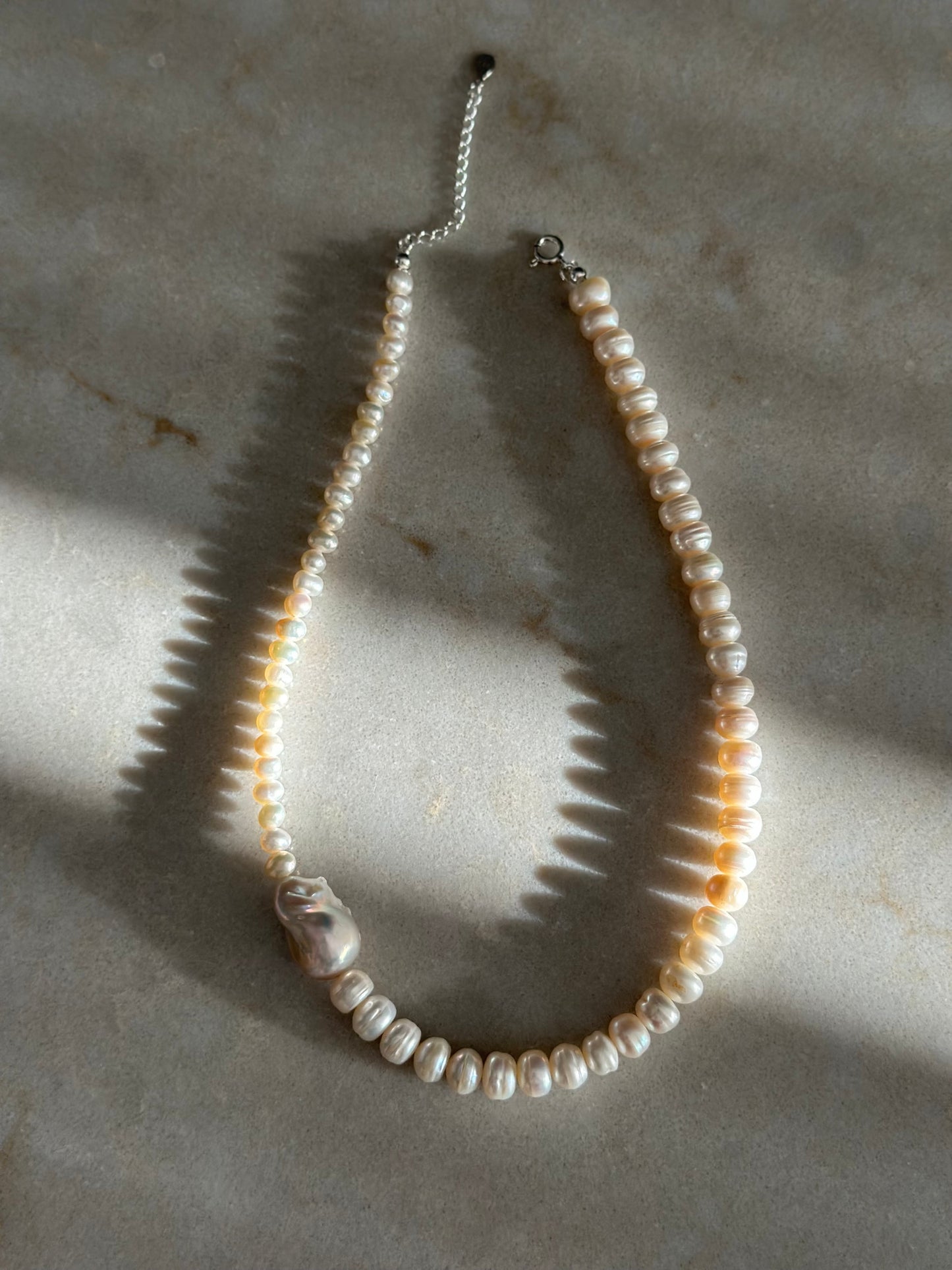Minimalist Baroque side Pearl Necklace