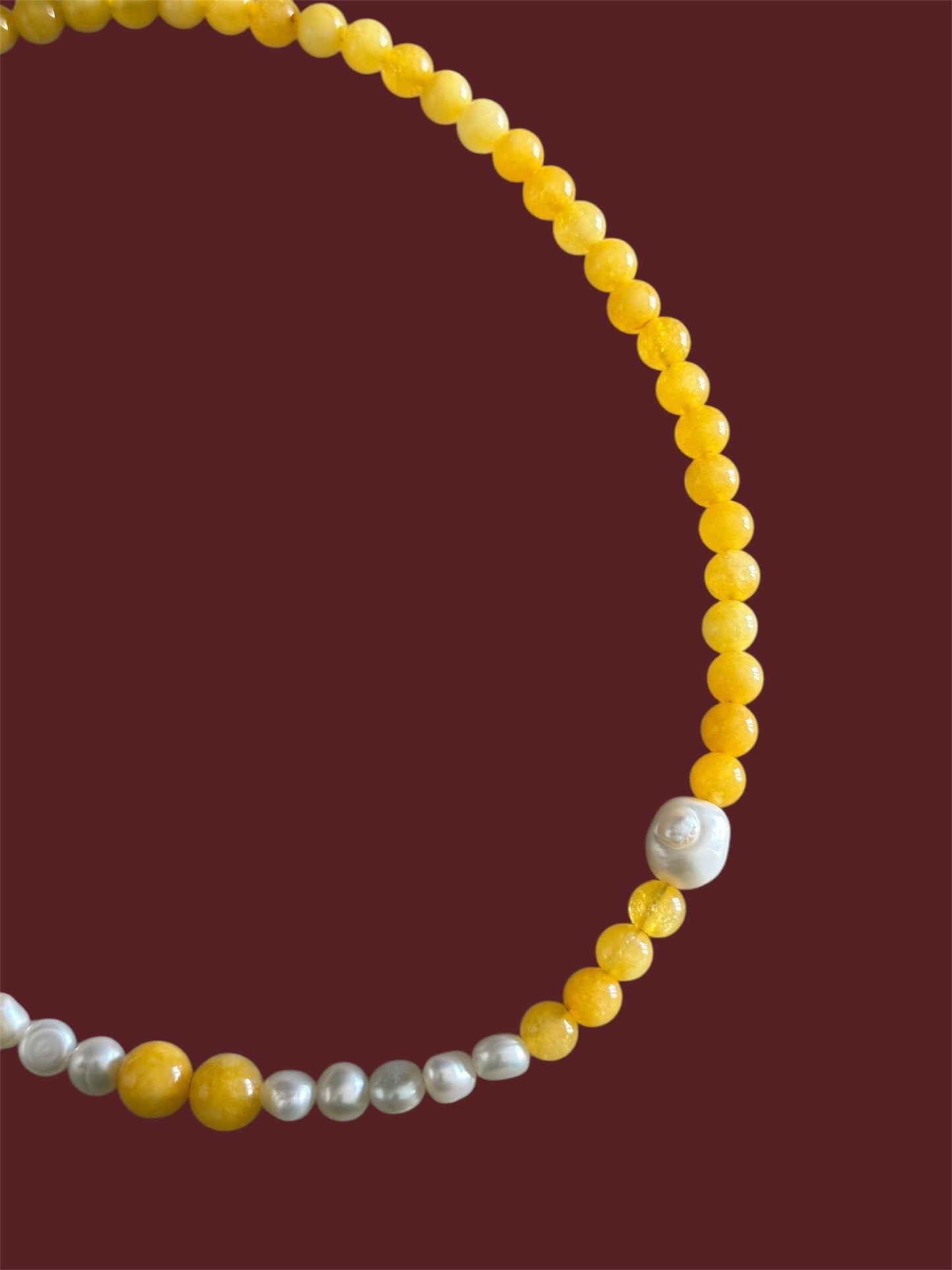 Yellow Jade Pearl Necklace