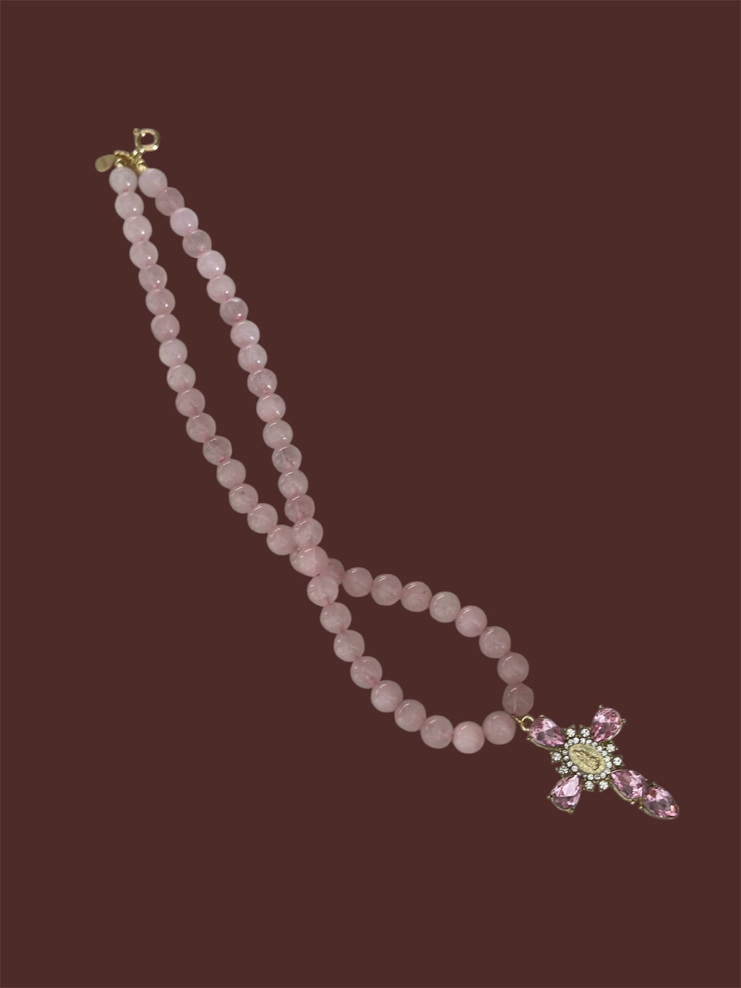 Pink Quartz Cross Pendant Necklace