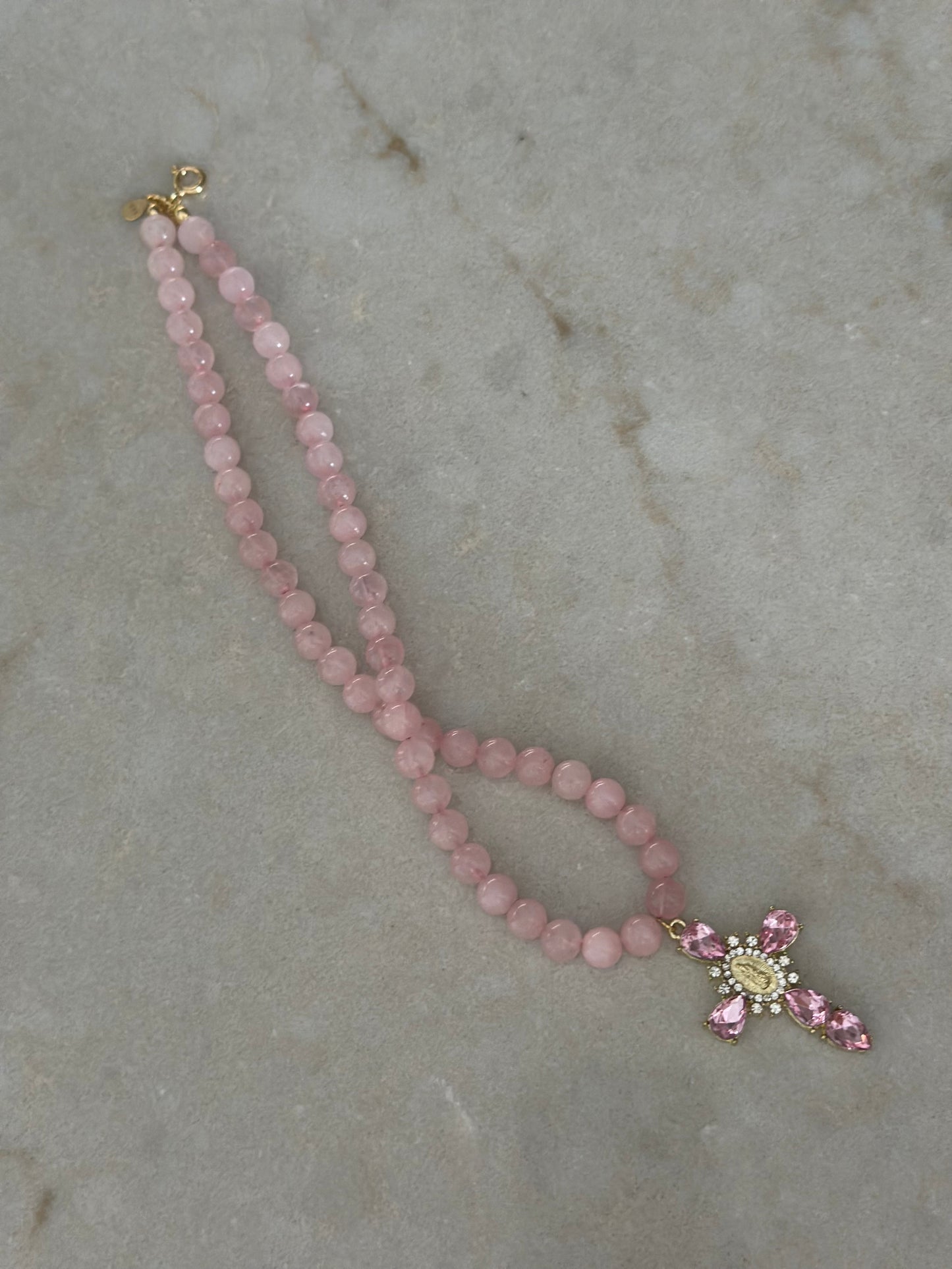 Pink Quartz Cross Pendant Necklace