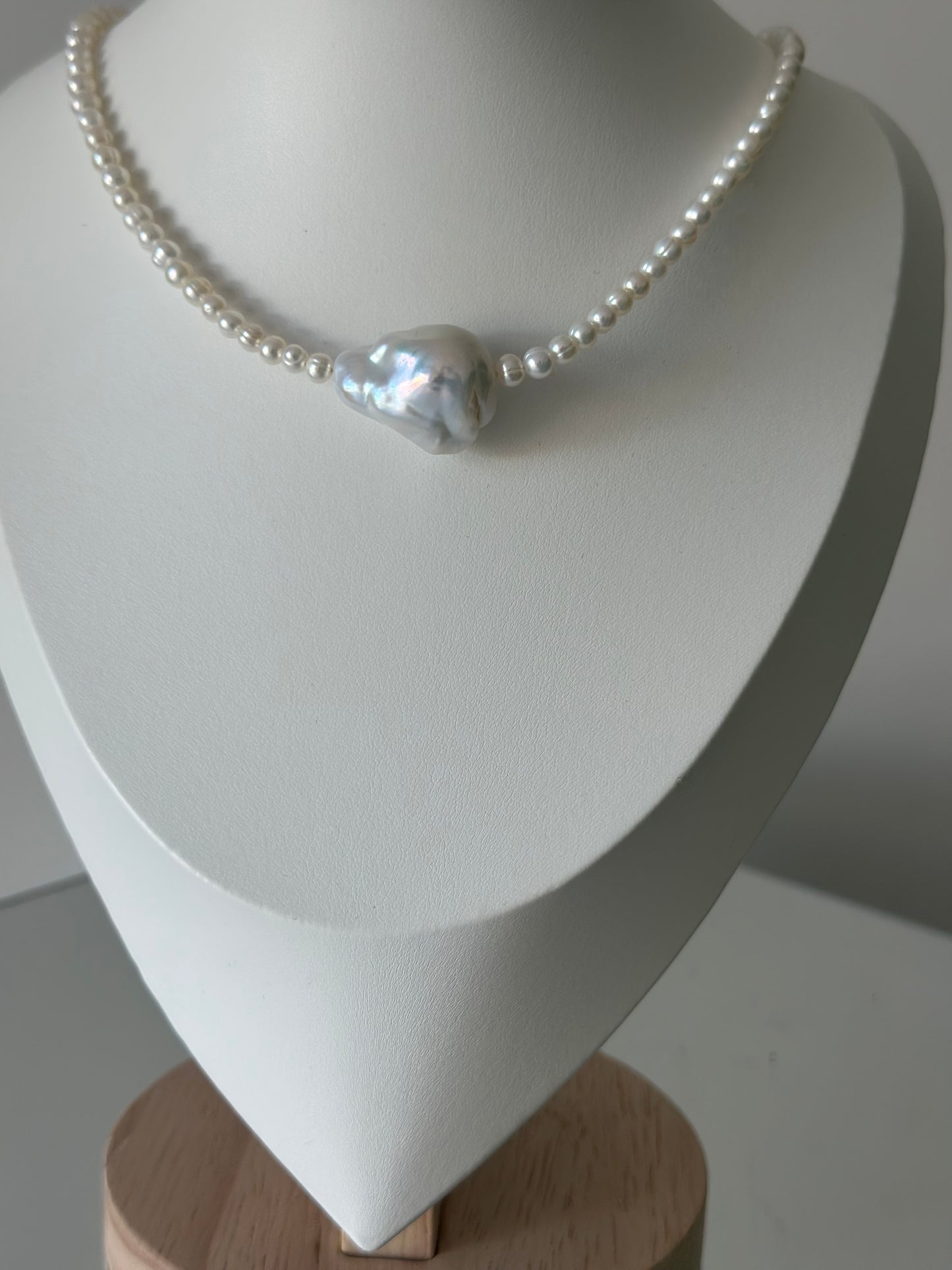 Round Baby Pearls Necklace with Baroque Pearl Charm