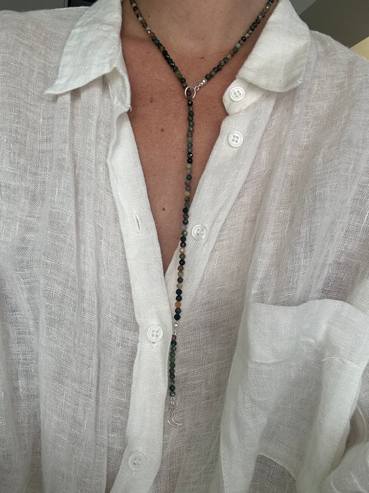 Colier lung Agat indian cu charm semiluna