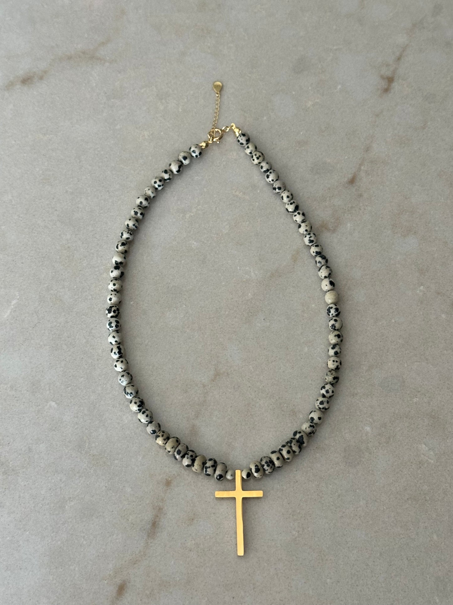 Dalmatian Jasp Cross Pendant Necklace