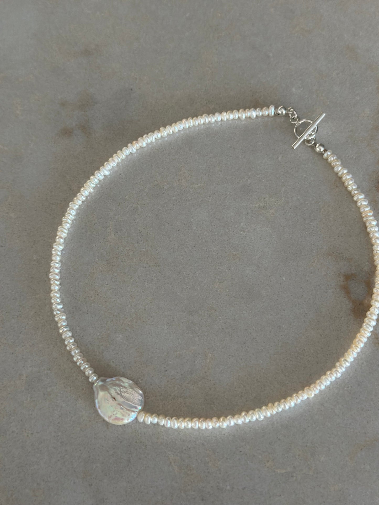 Baby Pearls with Big Pearl Charm Necklace (Silver)