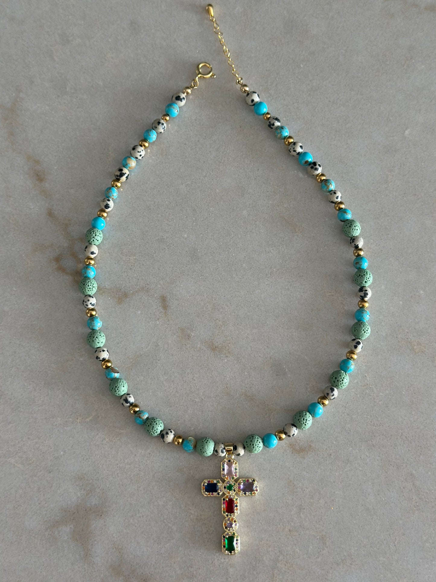 Multicolor Gemstone Cross Pendant Necklace