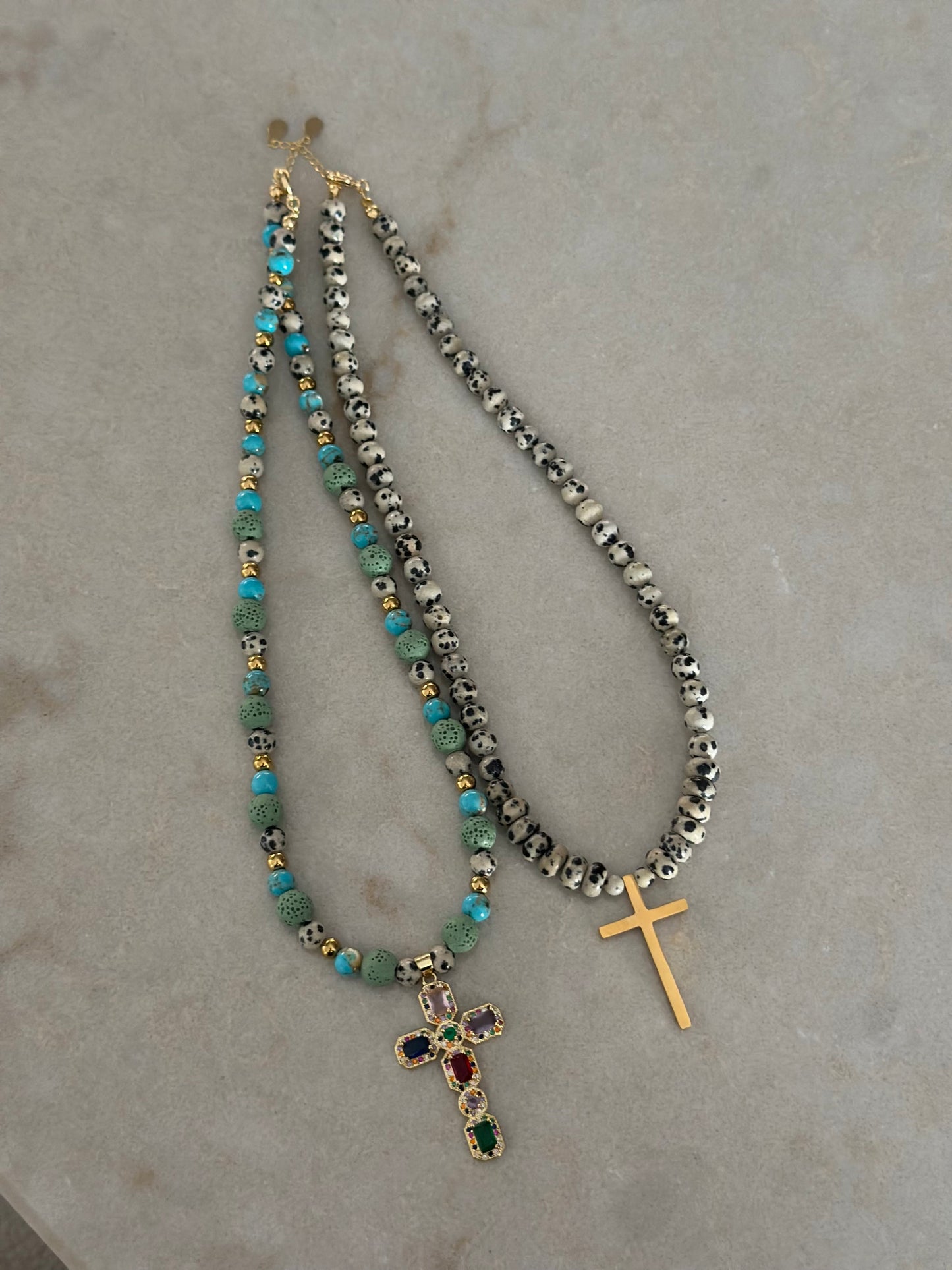 Dalmatian Jasp Cross Pendant Necklace