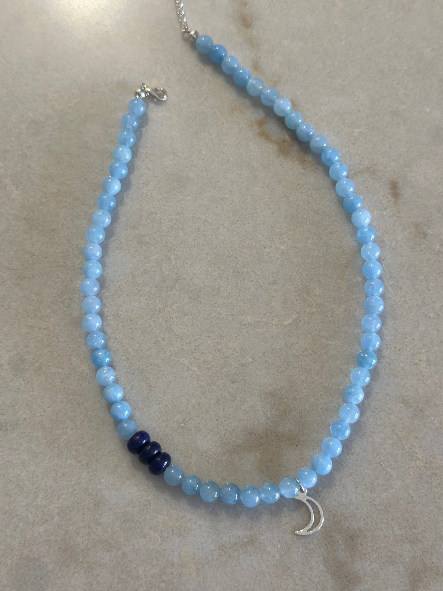 Acvamarin Half Moon Pendant Necklace