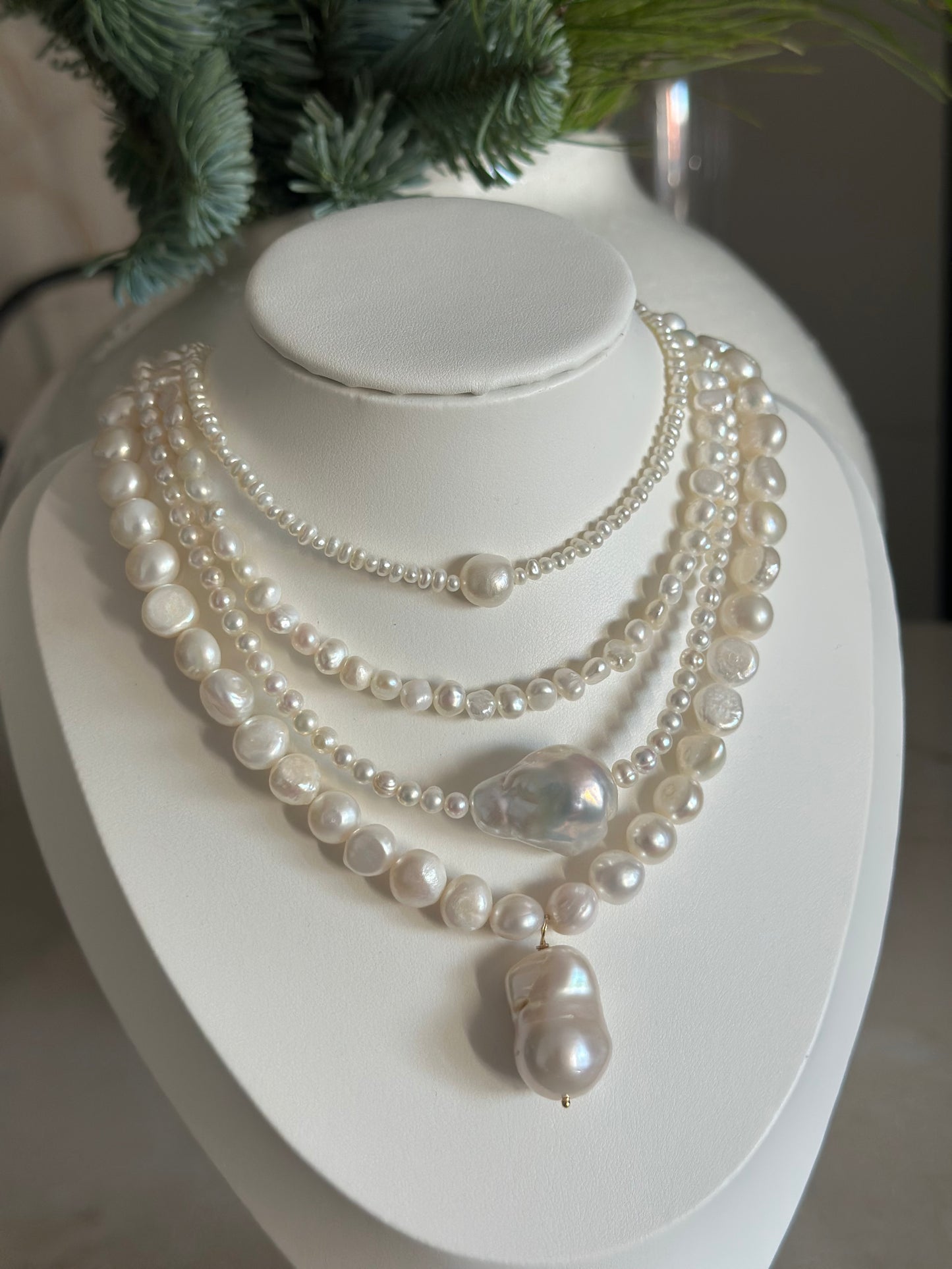 Round Baby Pearls Necklace with Baroque Pearl Charm