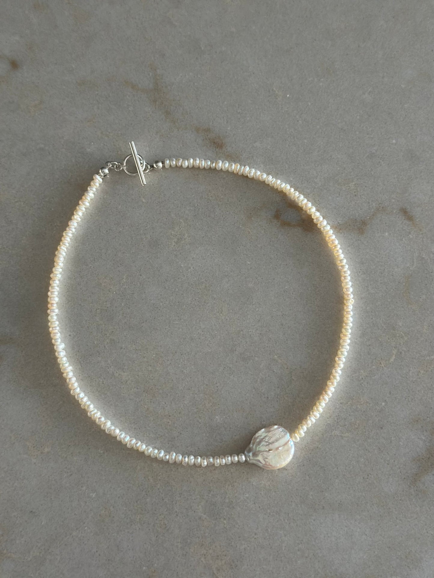 Baby Pearls with Big Pearl Charm Necklace (Silver)