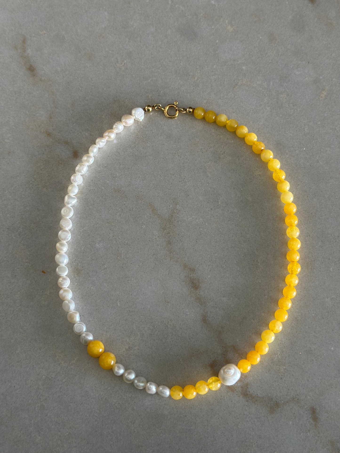 Yellow Jade Pearl Necklace