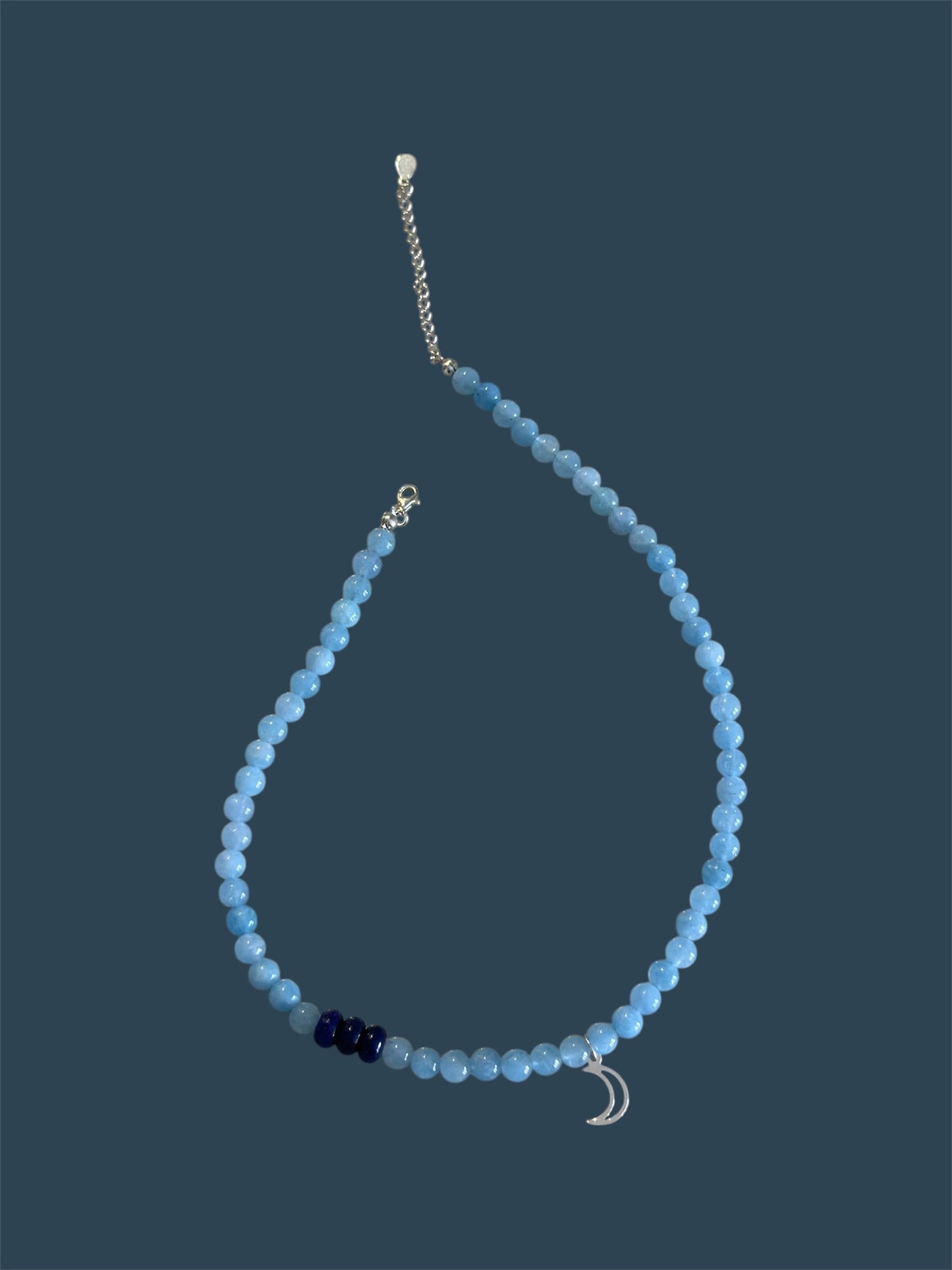 Acvamarin Half Moon Pendant Necklace