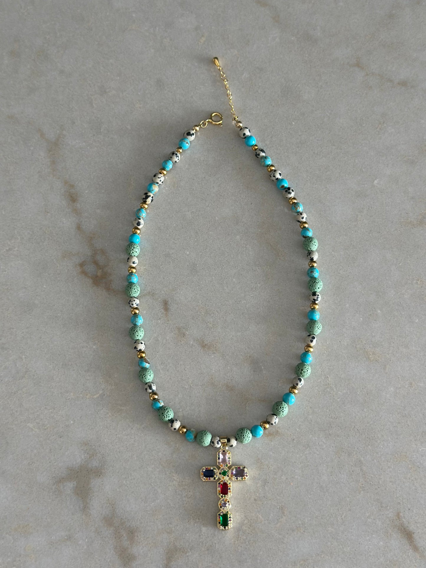 Multicolor Gemstone Cross Pendant Necklace