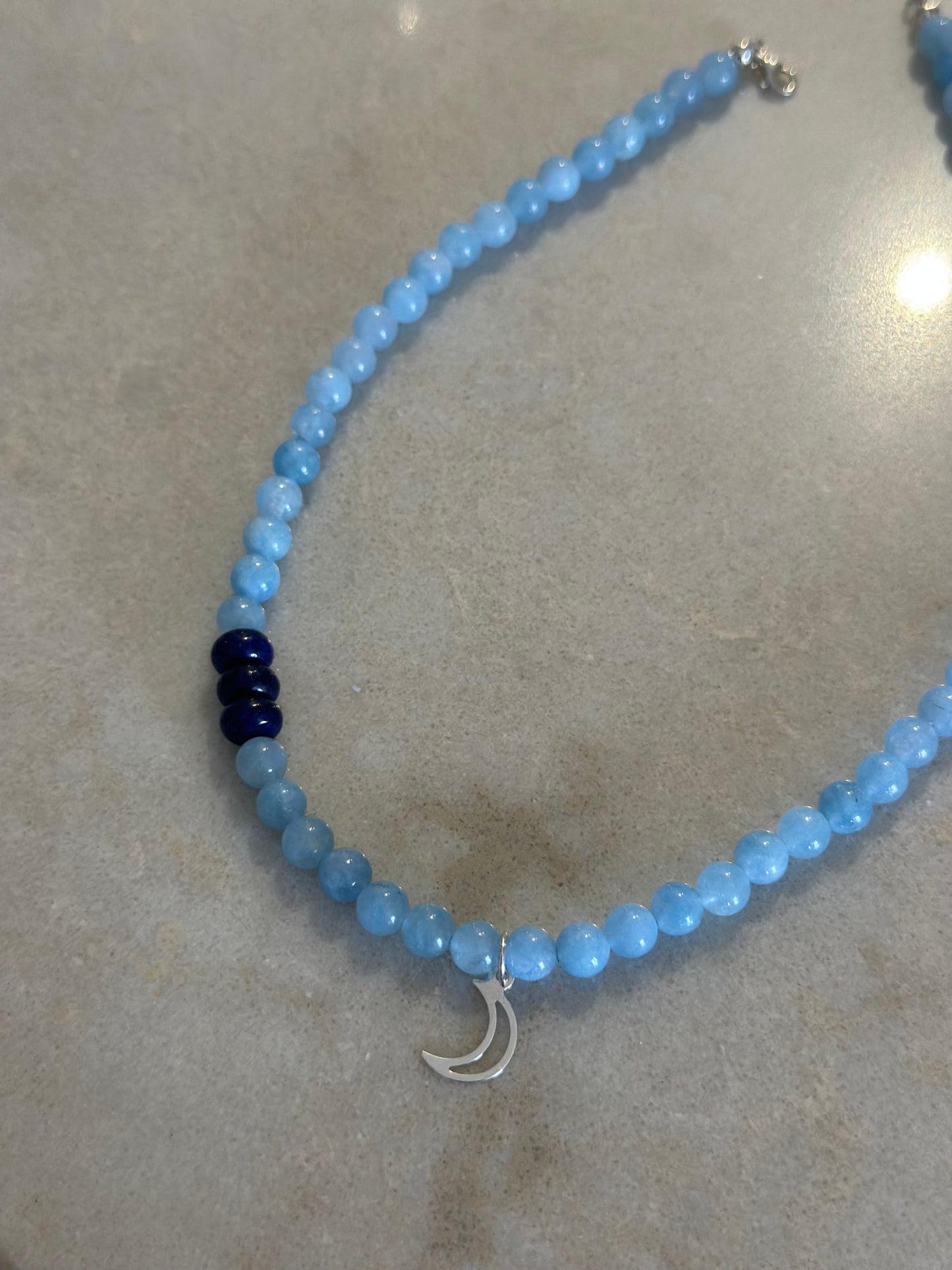 Acvamarin Half Moon Pendant Necklace