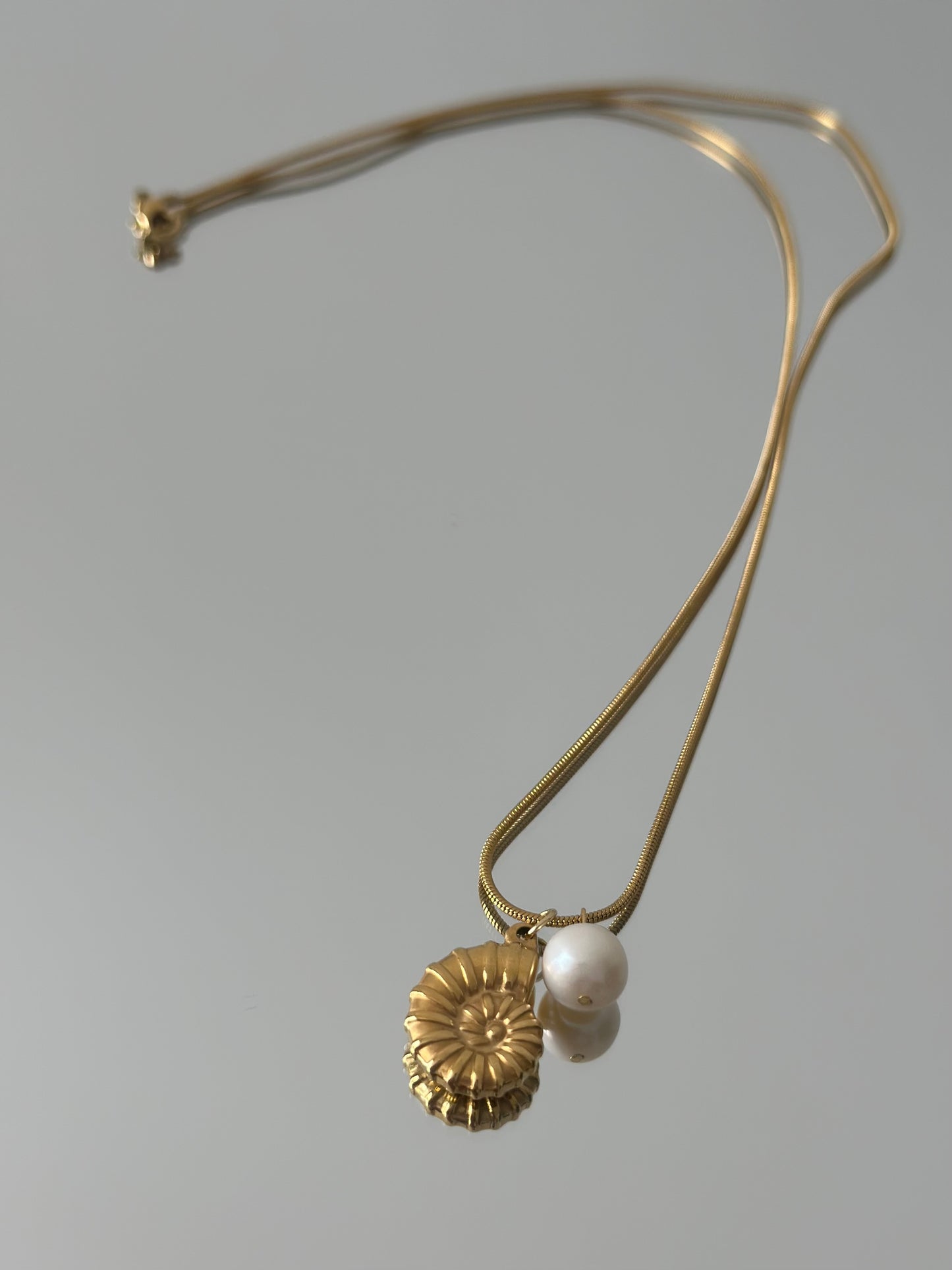 Gold shell + Freshwater Pearl charm chain