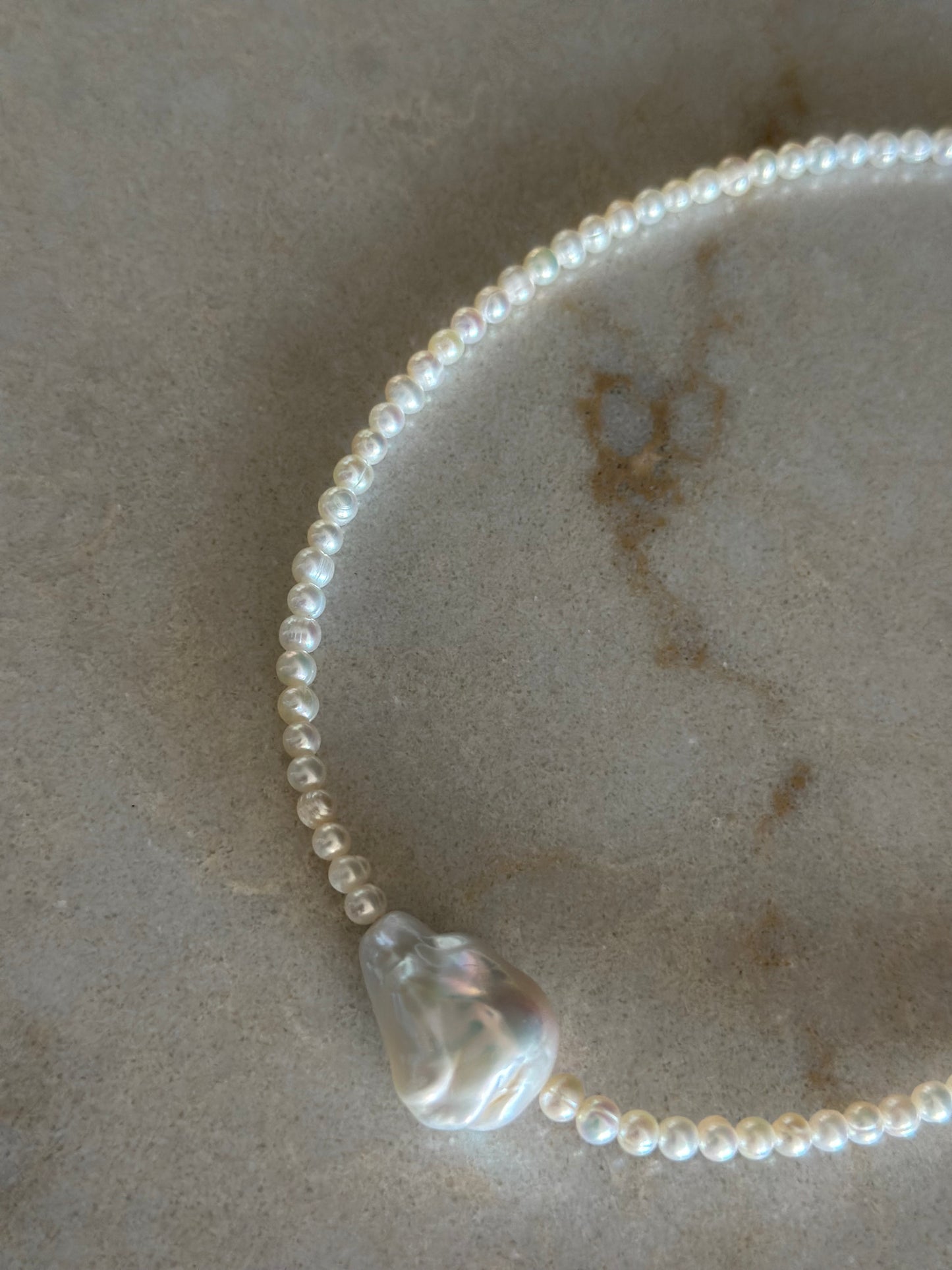 Round Baby Pearls Necklace with Baroque Pearl Charm