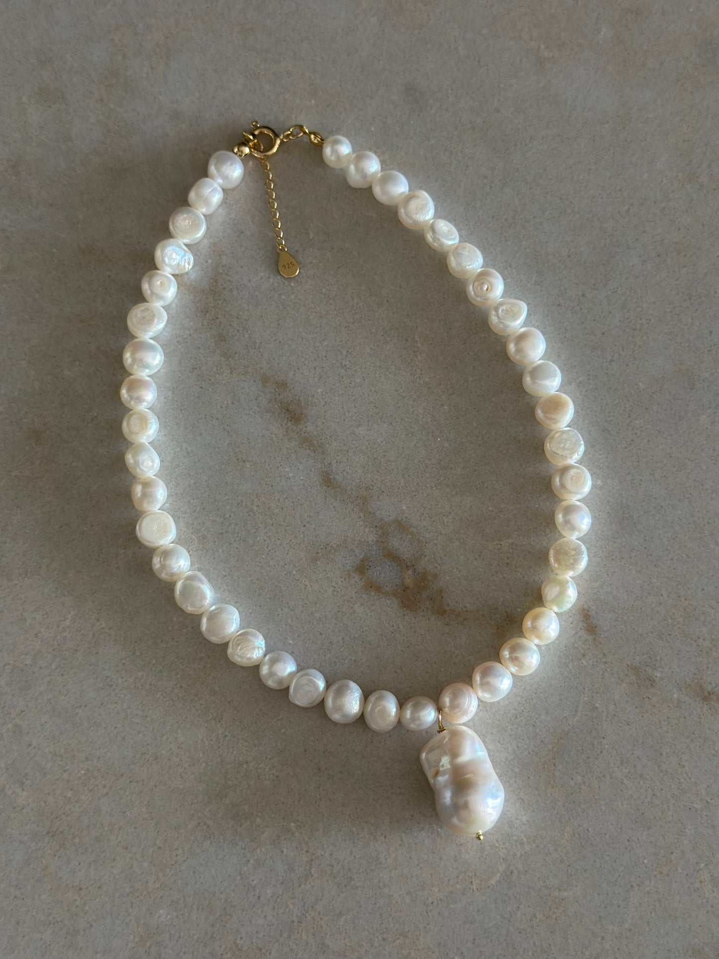 Bold Flat Pearl Chain with Baroque Pearl Charm