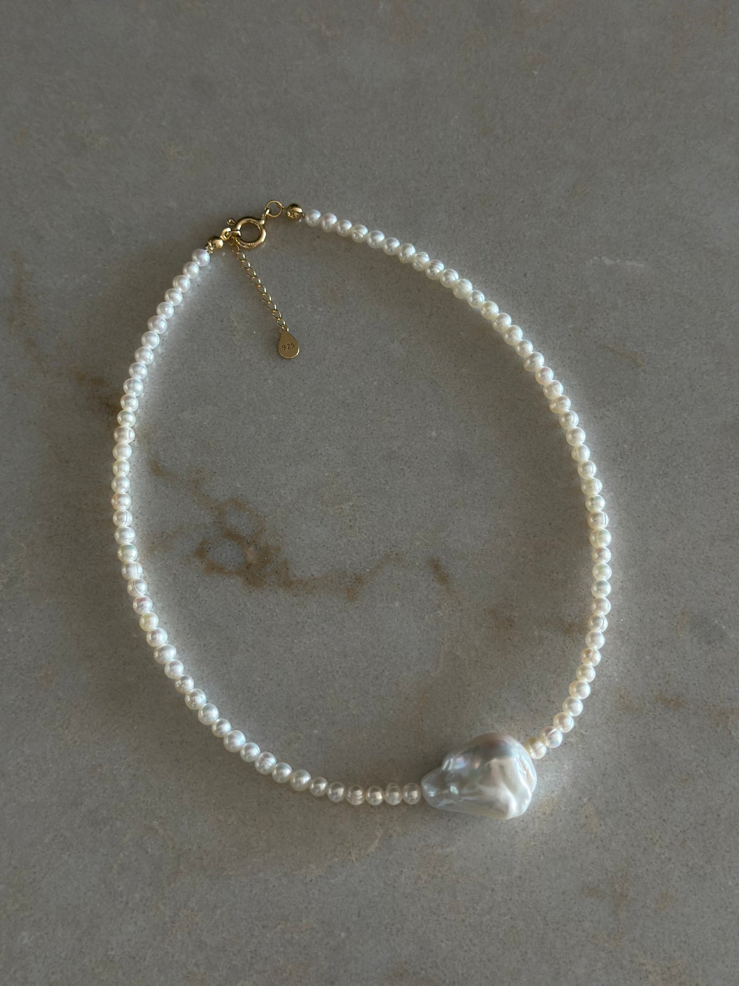 Round Baby Pearls Necklace with Baroque Pearl Charm