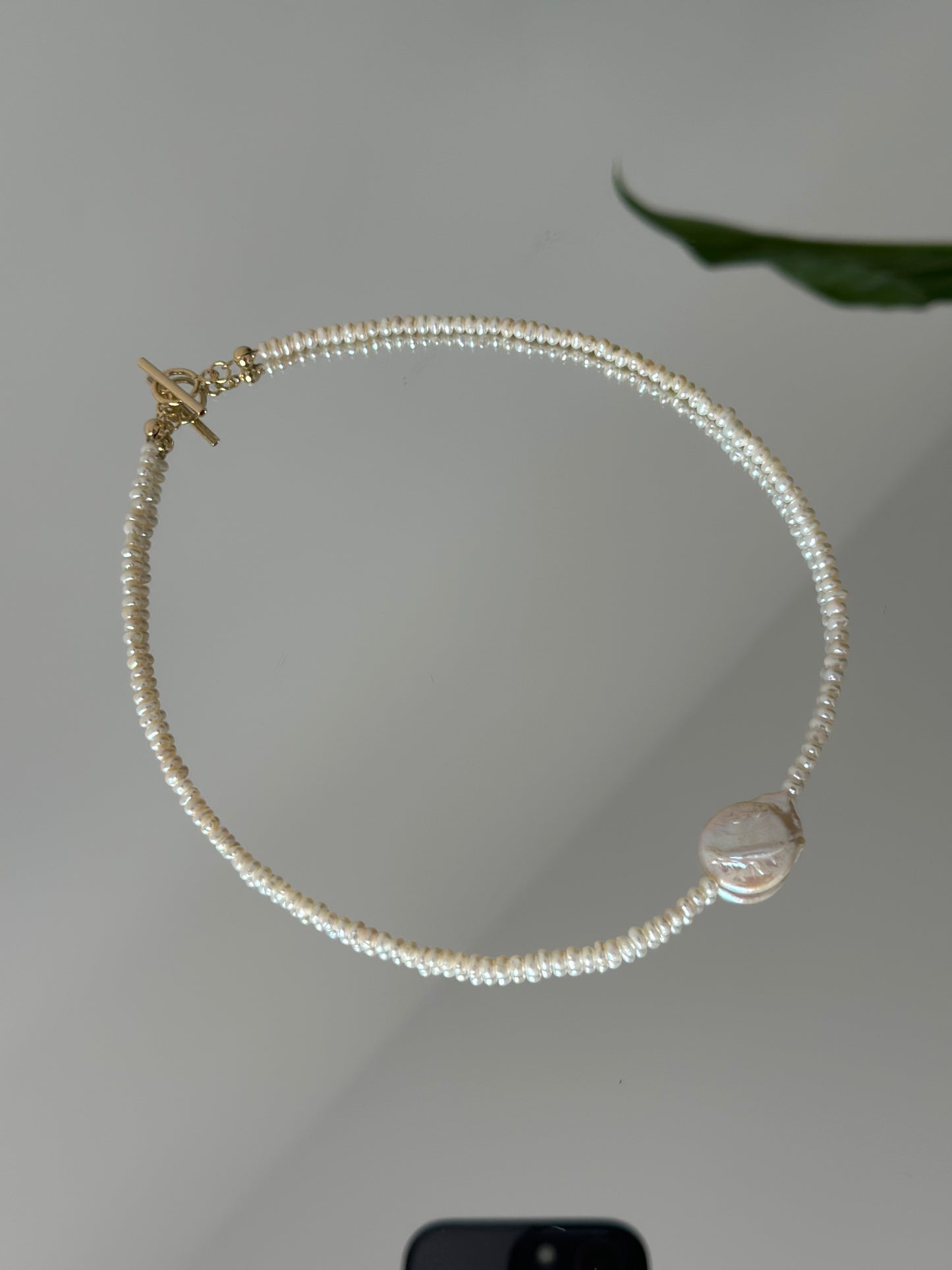 Baby Pearls with Big Pearl Charm Necklace (Gold)