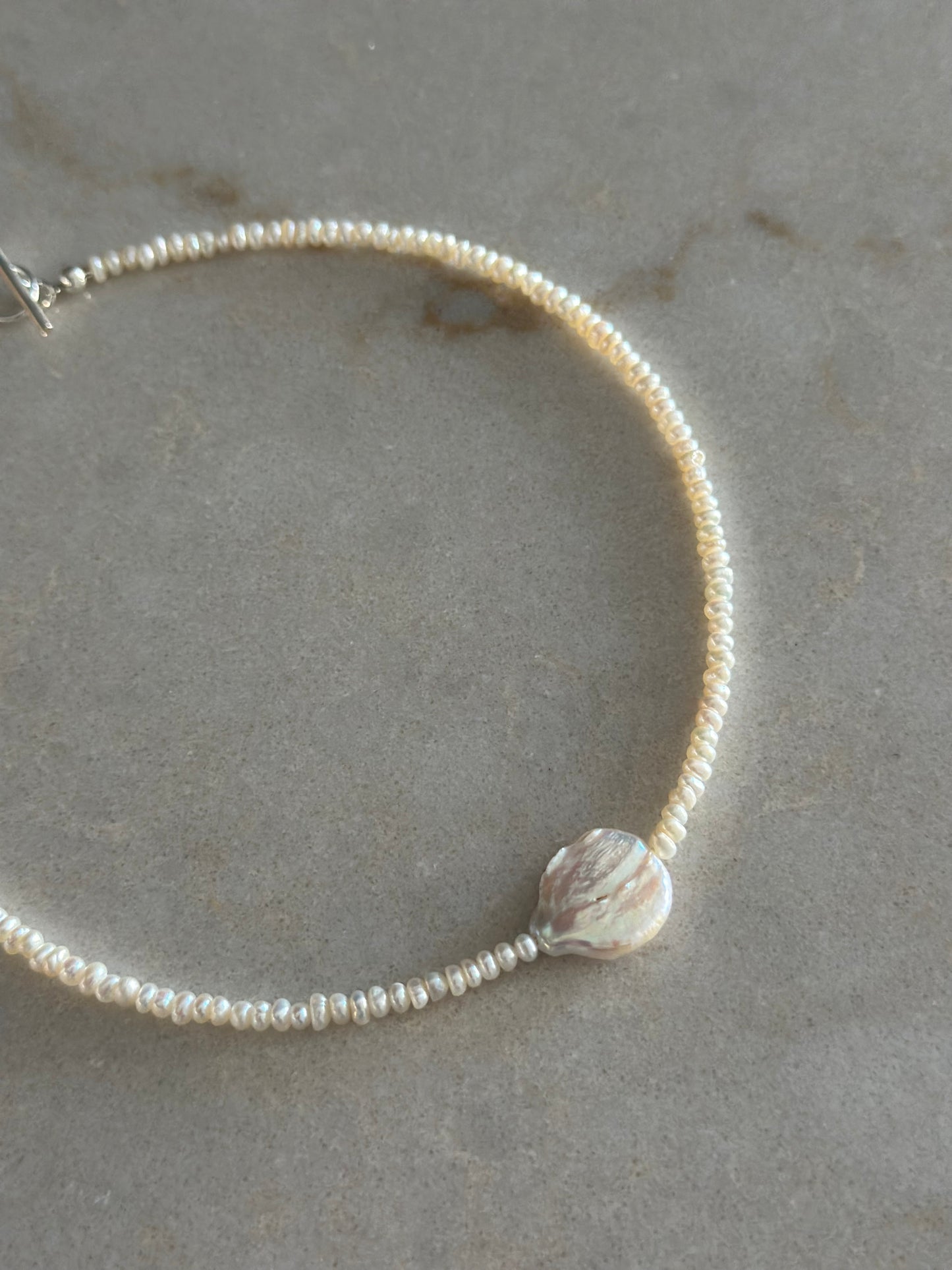 Baby Pearls with Big Pearl Charm Necklace (Silver)