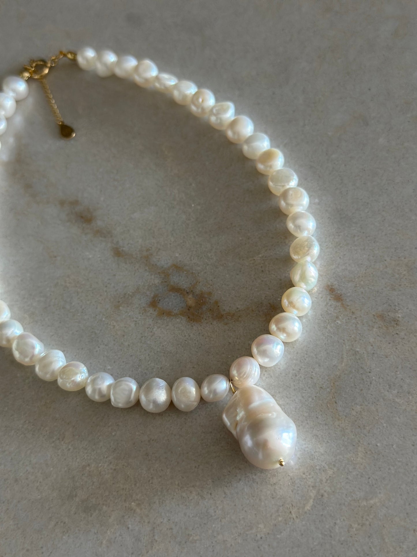 Bold Flat Pearl Chain with Baroque Pearl Charm