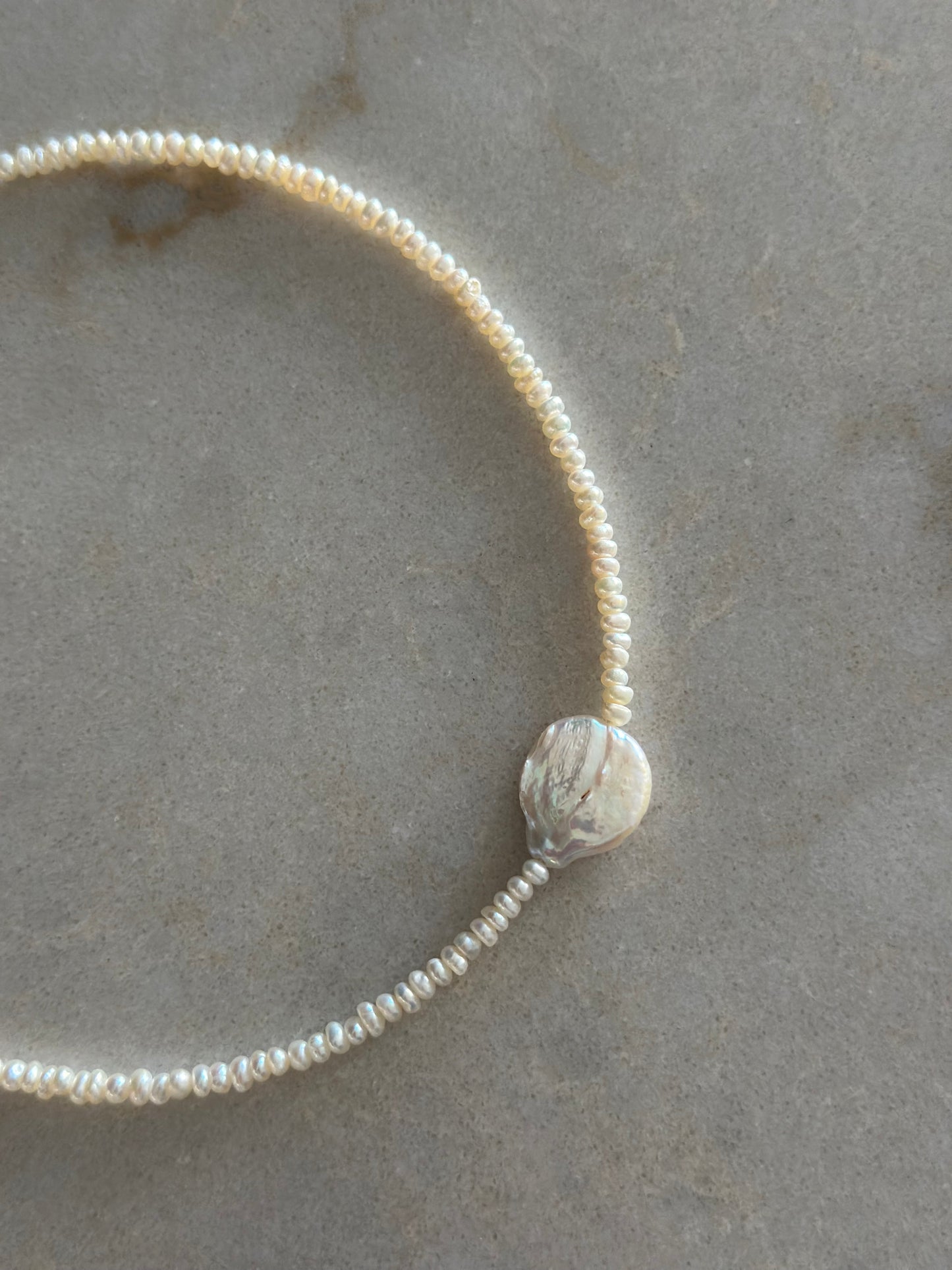 Baby Pearls with Big Pearl Charm Necklace (Silver)