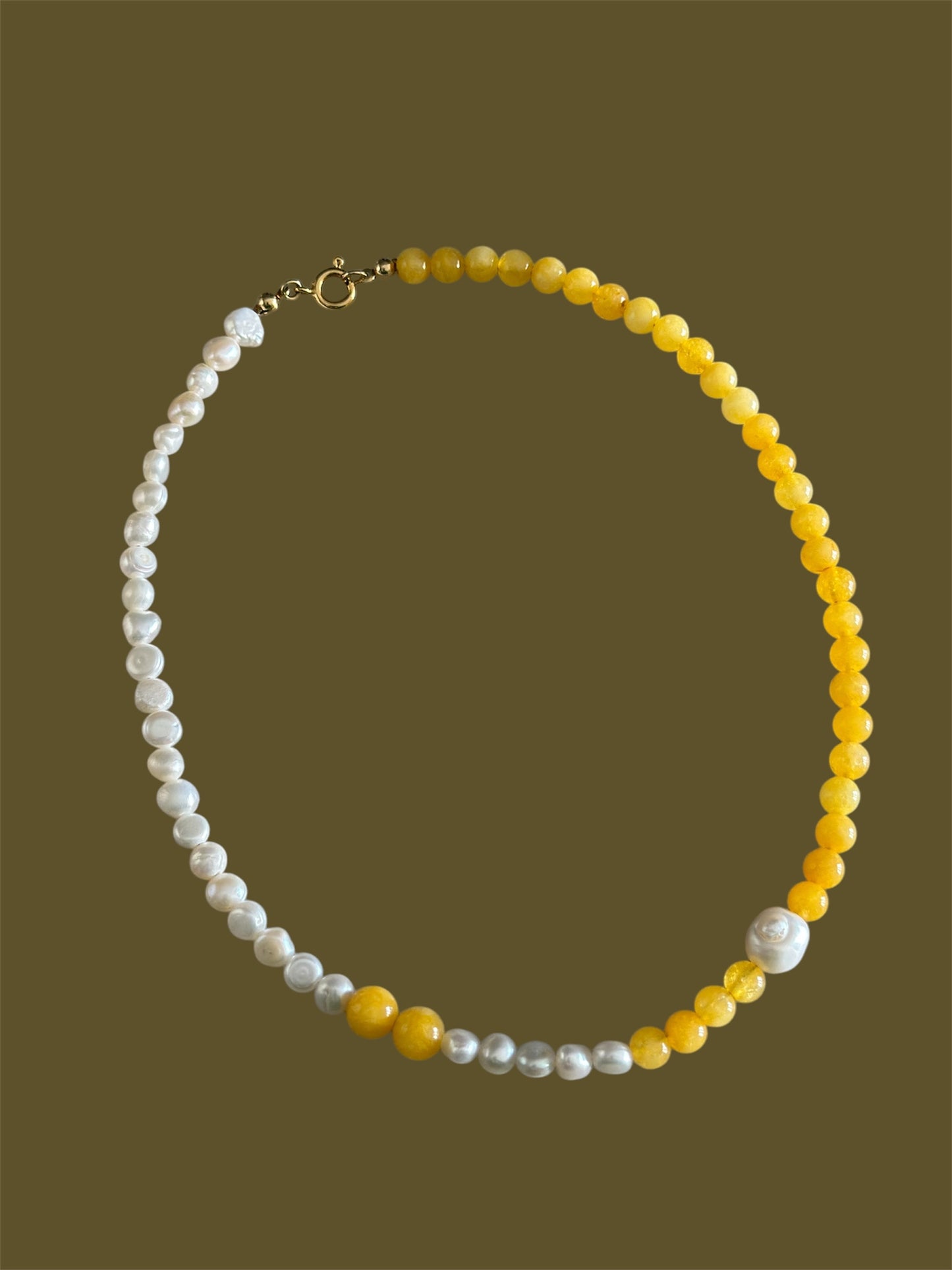 Yellow Jade Pearl Necklace