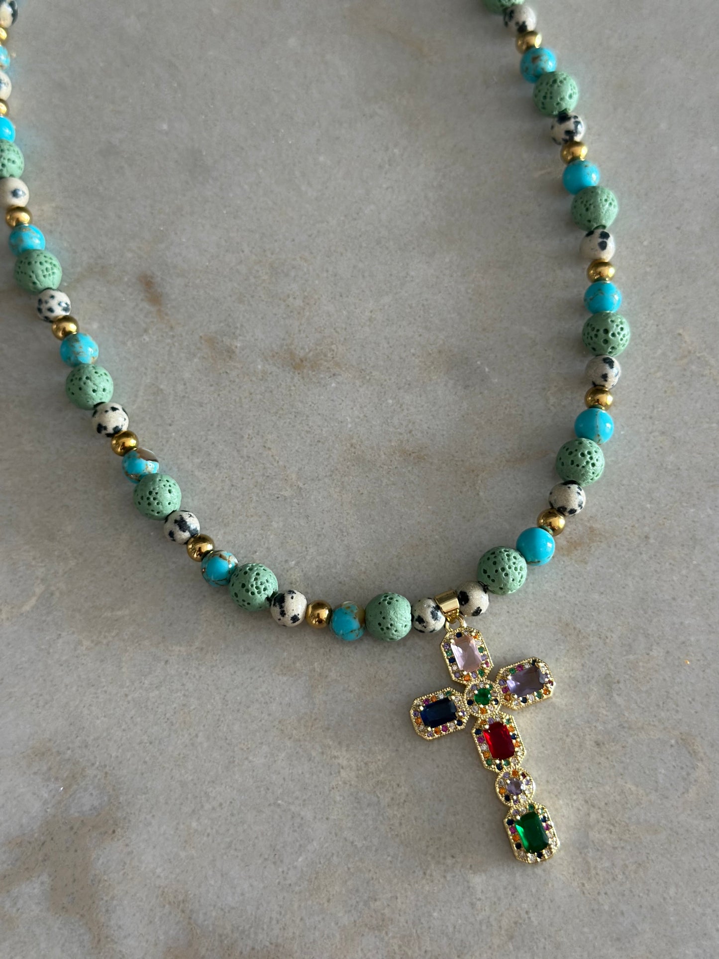 Multicolor Gemstone Cross Pendant Necklace