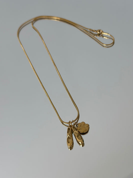 Gold Ballerina and Cat Paw Charm Chain