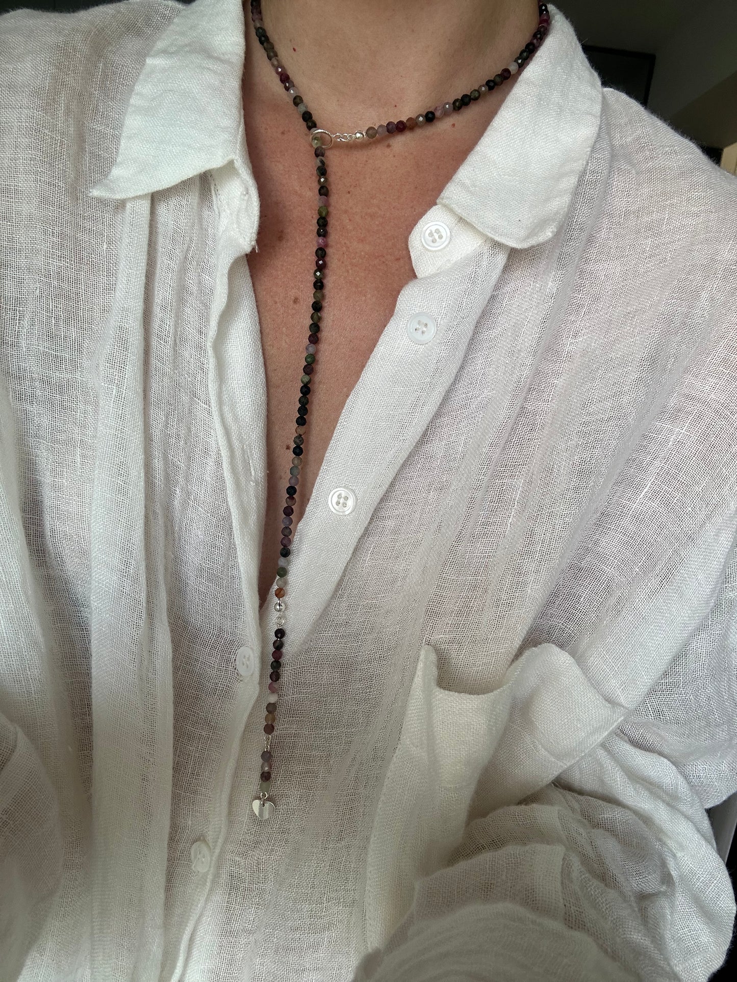 Colier lung Turmalina cu charm inima