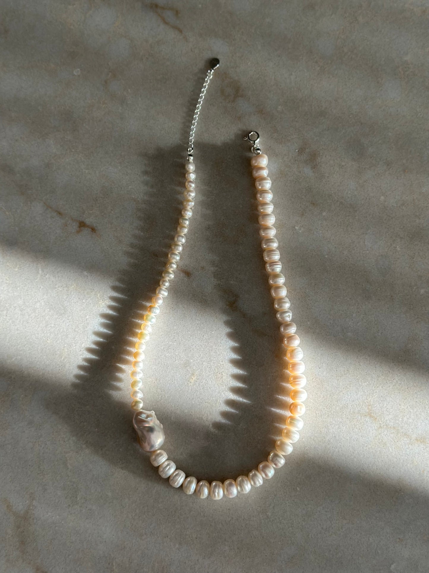 Minimalist Baroque side Pearl Necklace